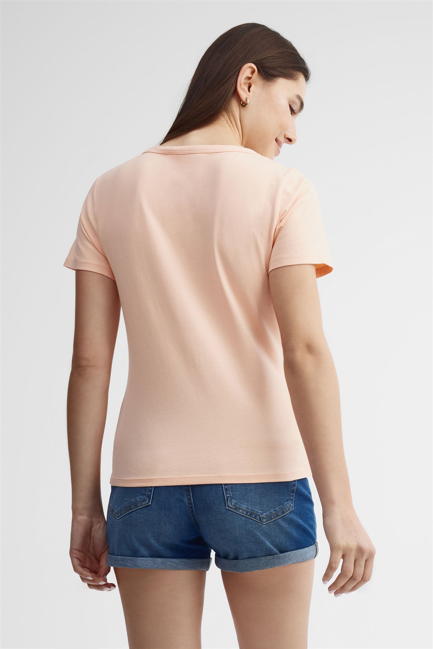 T-shirt col en V coton - Femme && CORAIL