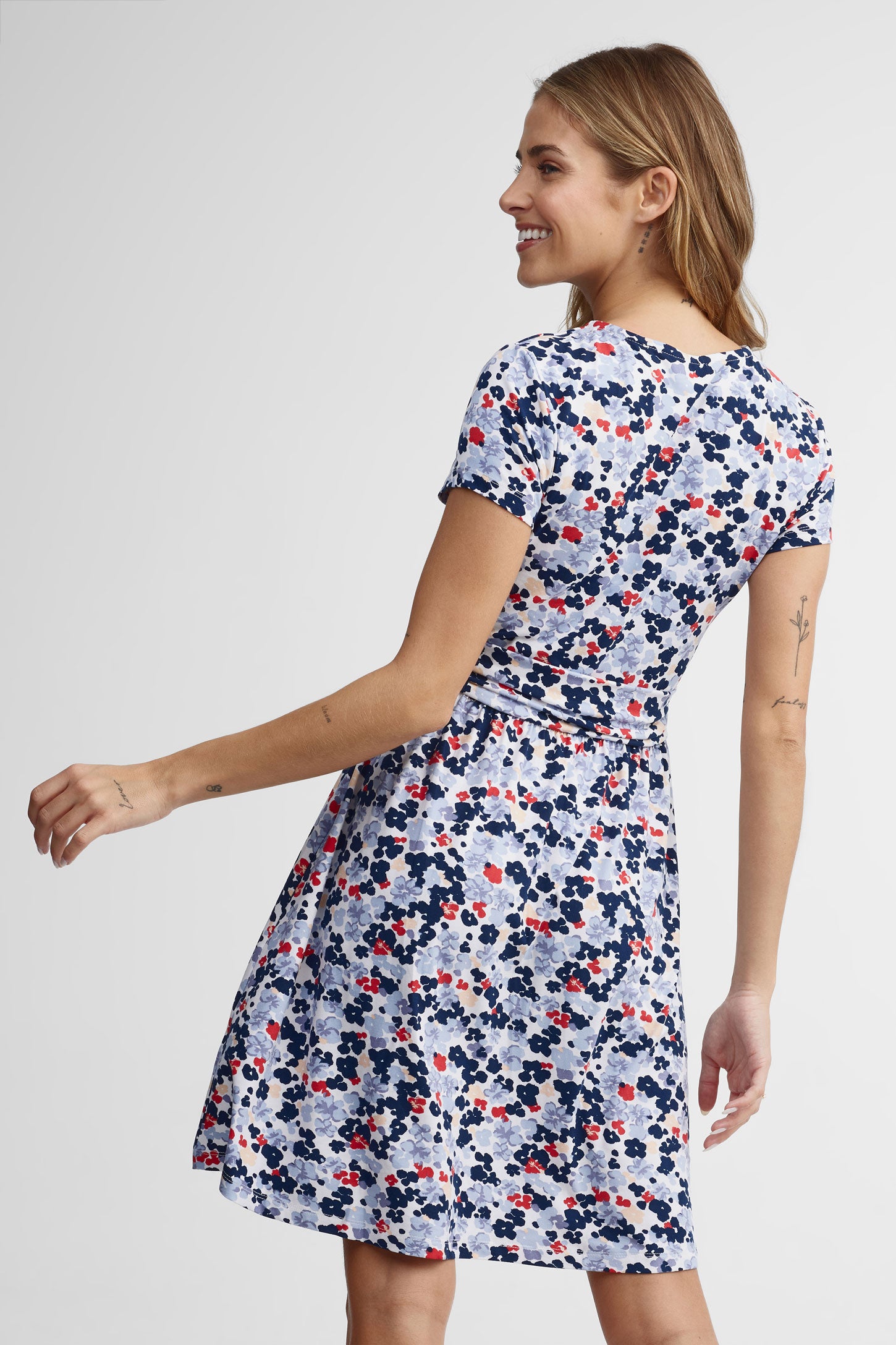 Robe courte évasée - Femme && BLEU MULTI