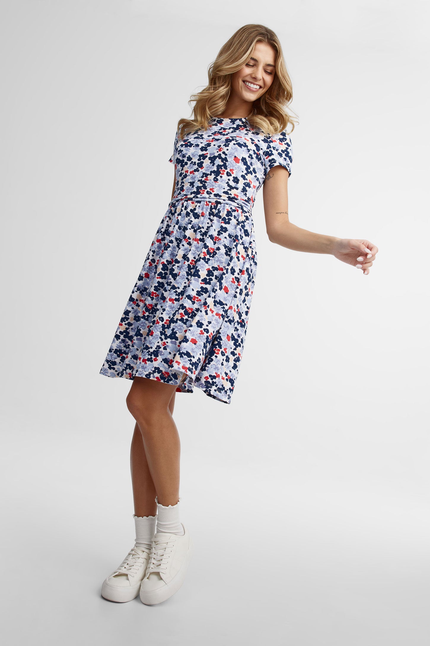 Robe courte évasée - Femme && BLEU MULTI