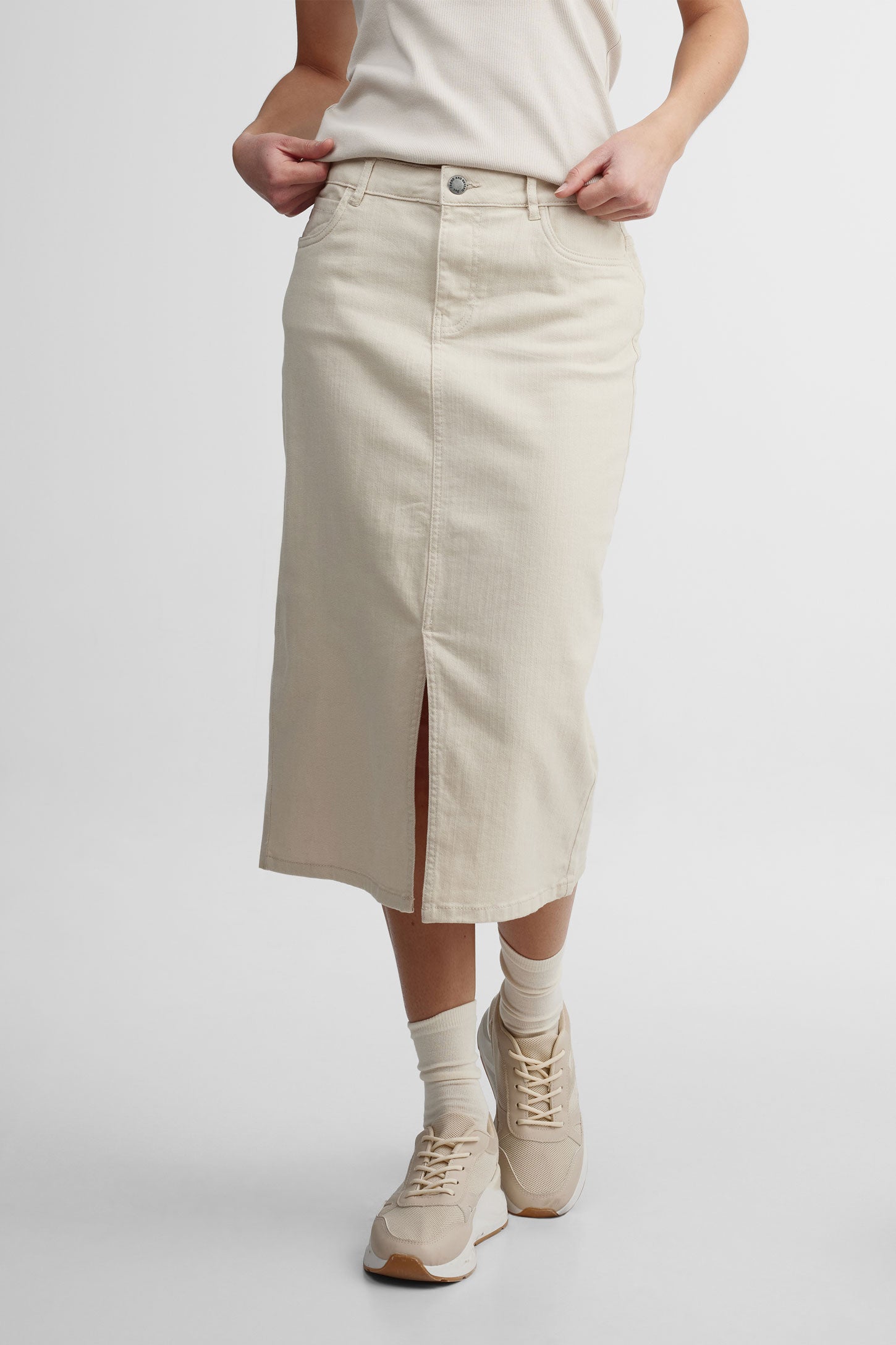 Jupe midi twill extensible - Femme && BEIGE