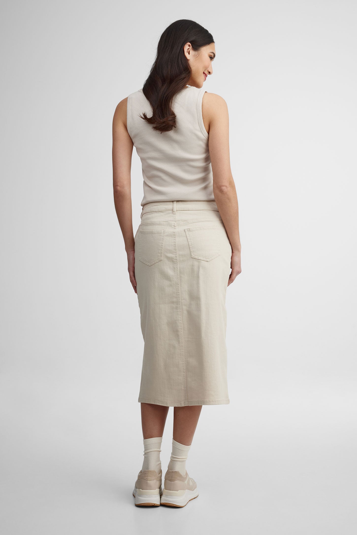 Jupe midi twill extensible - Femme && BEIGE