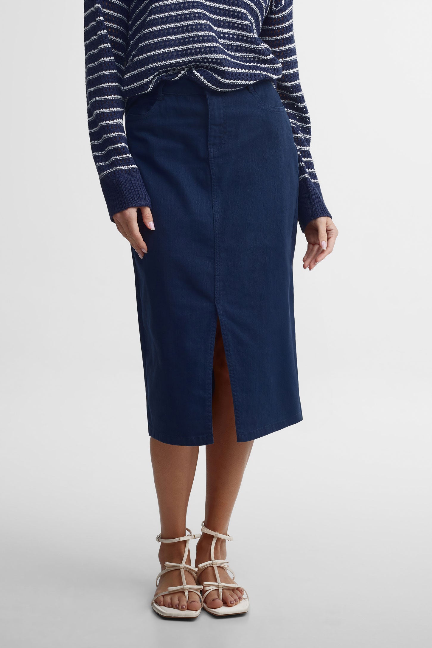 Jupe midi twill extensible - Femme && MARIN