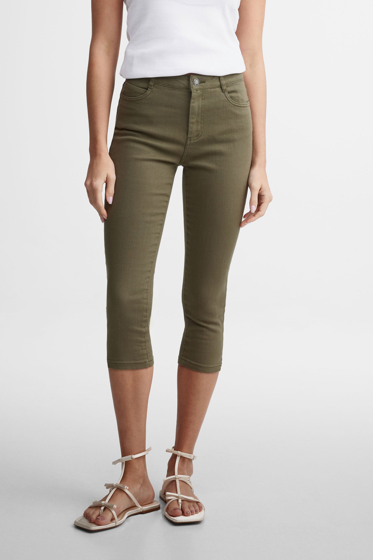 Capri 5 poches extensible coupe ajustée en twill - Femme && KAKI