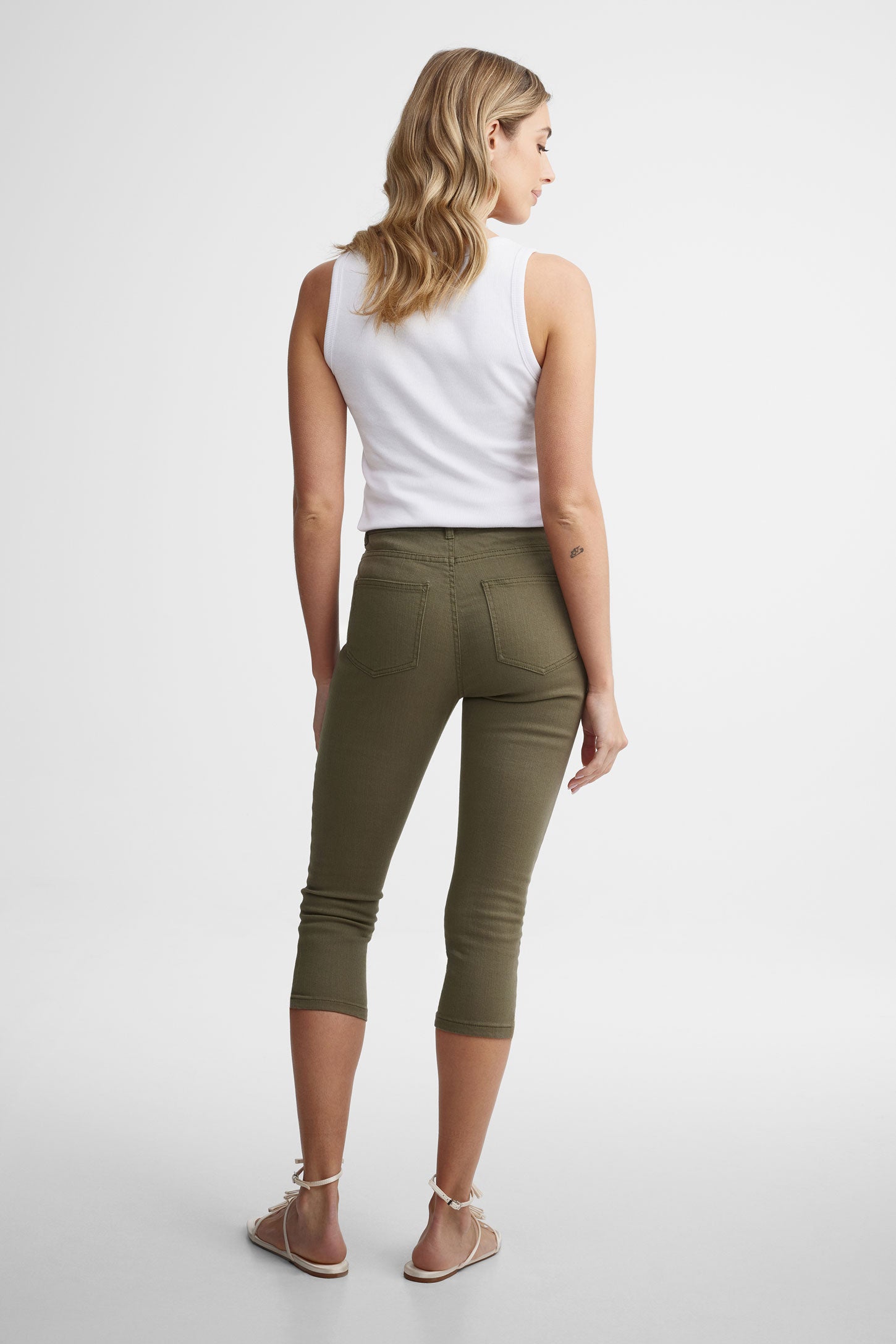 Capri 5 poches extensible coupe ajustée en twill - Femme && KAKI