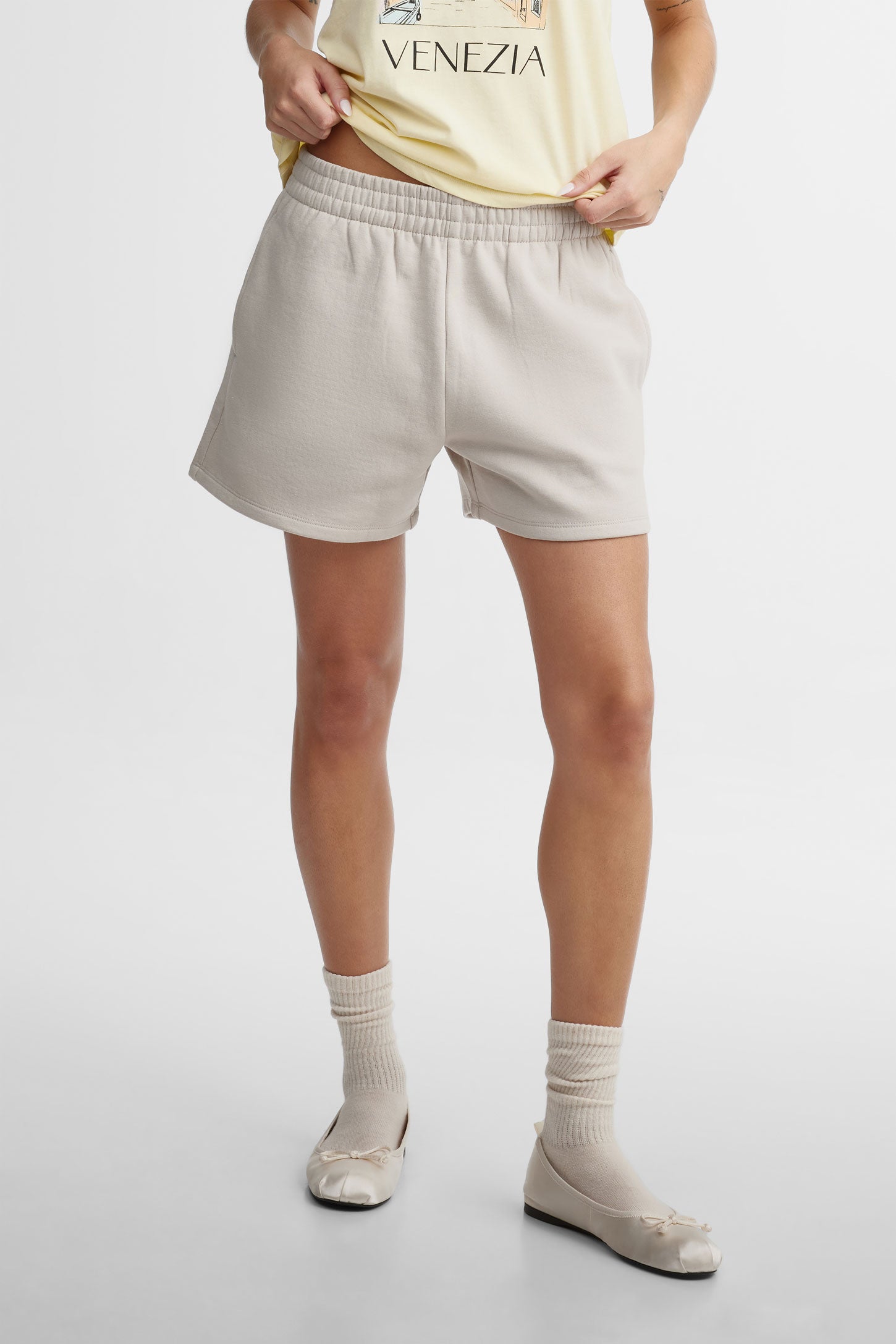Short taille haute coton ouaté - Femme && BEIGE