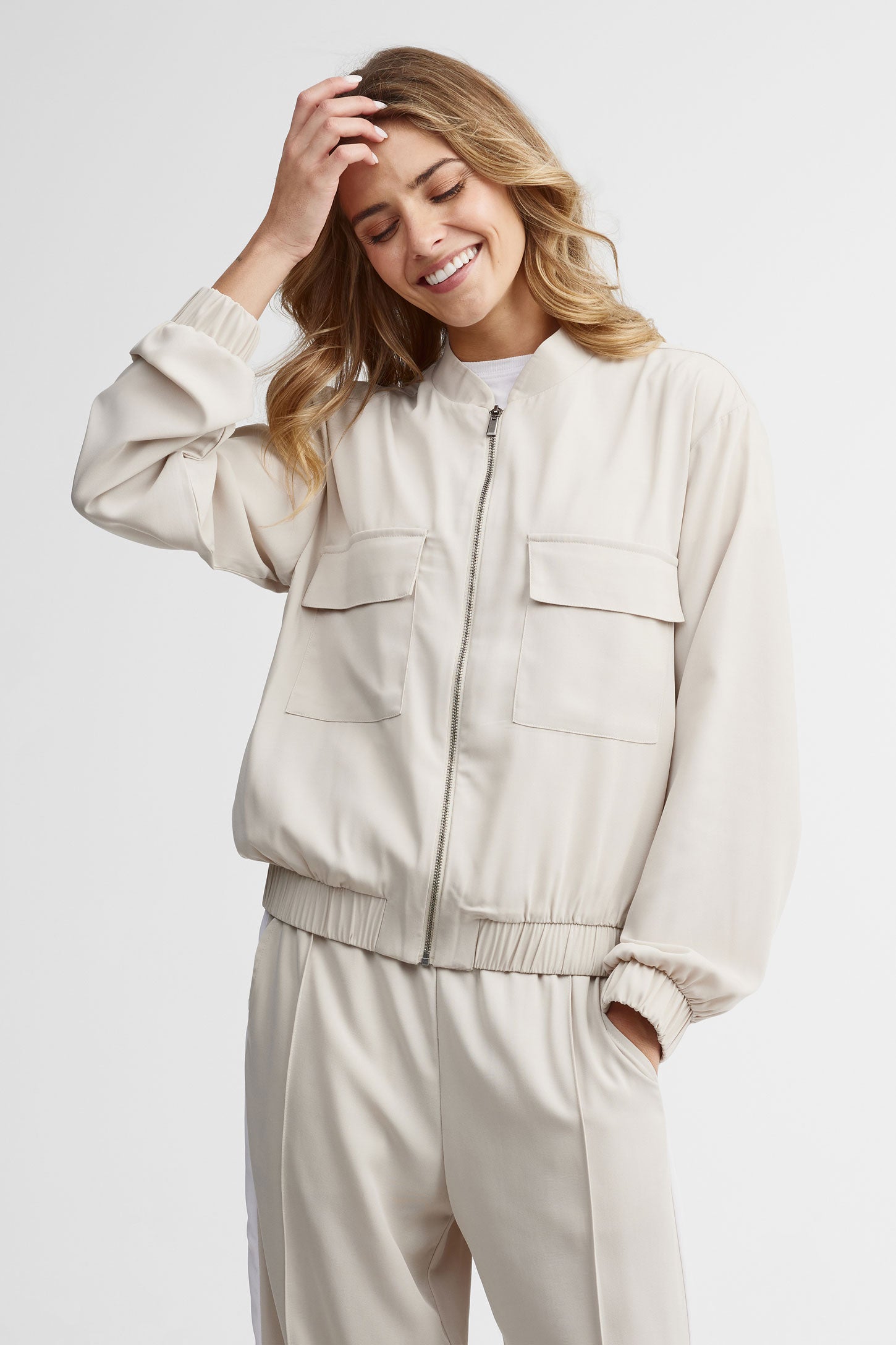 Veste bomber cargo en twill - Femme && BEIGE