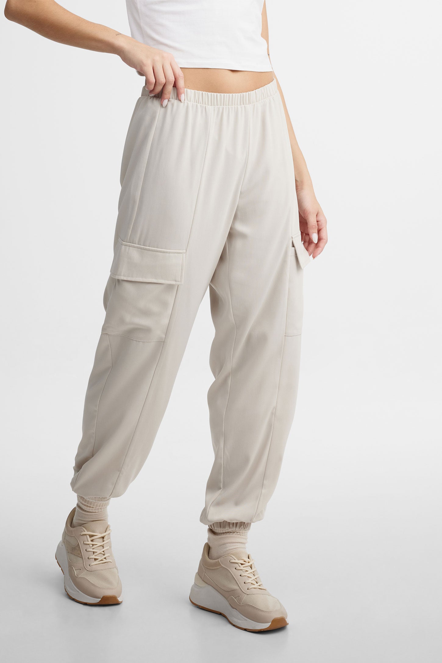 Pantalon parachute cargo twill - Femme && BEIGE