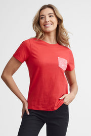 T-shirt à poche coupe droite coton, 2/30$ - Femme && ROUGE