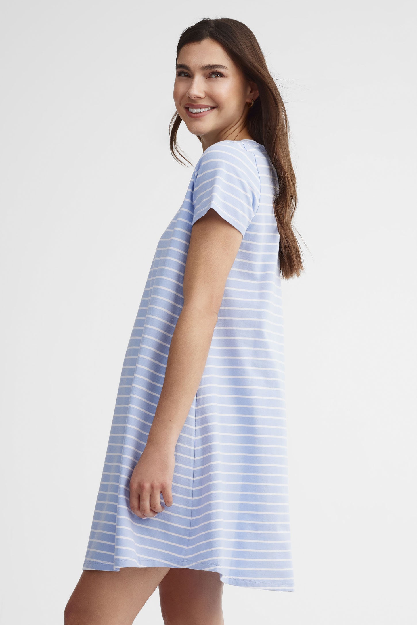 Robe trapèze courte rayée - Femme && BLEU MULTI