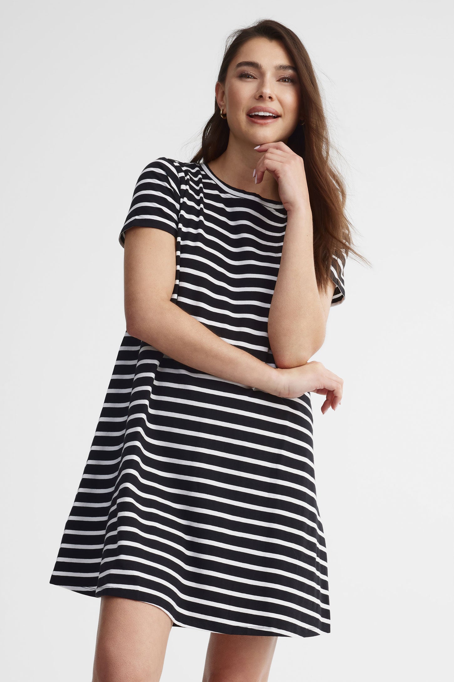Robe trapèze courte rayée - Femme && NOIR/MULTI