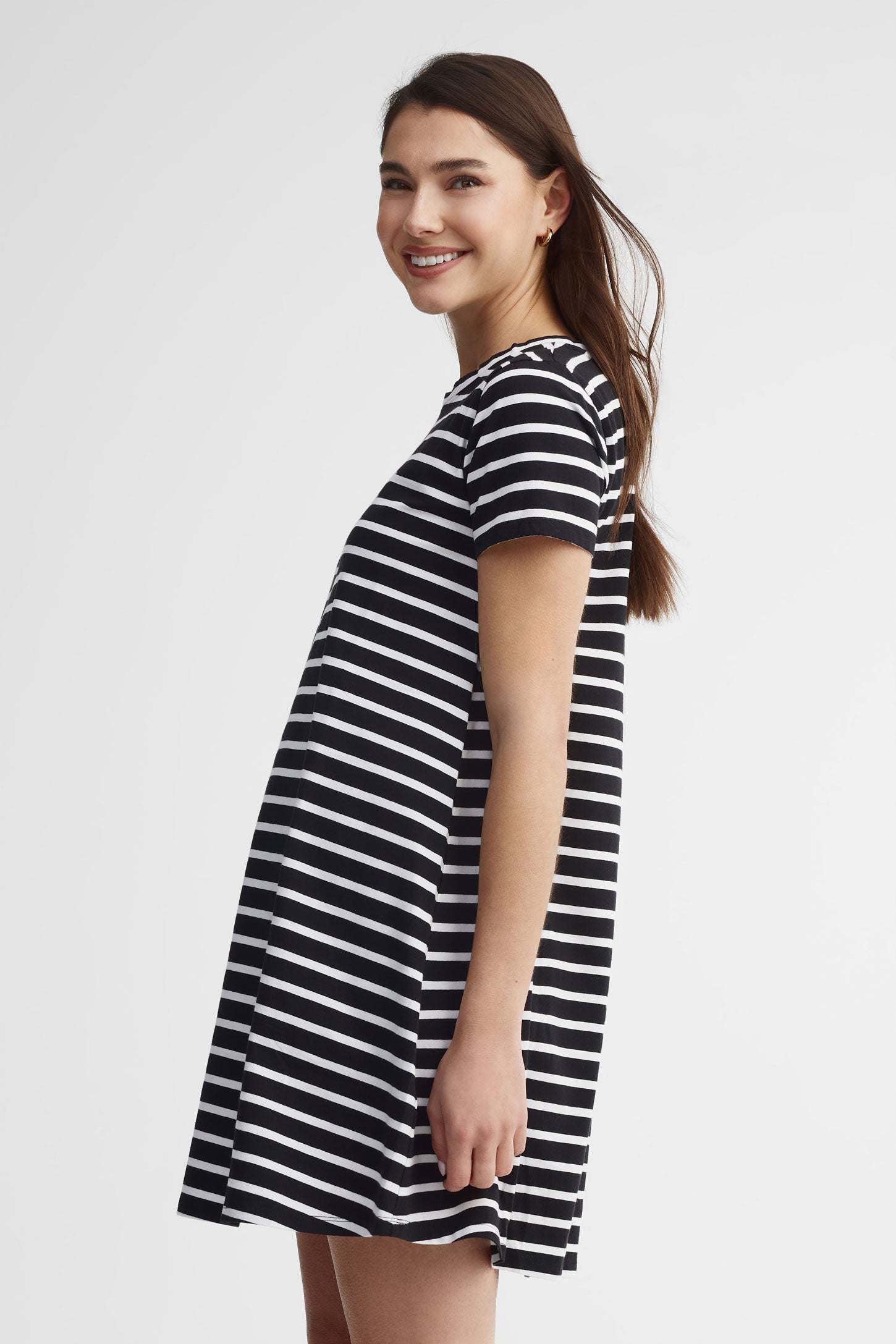 Robe trapèze courte rayée - Femme && NOIR/MULTI