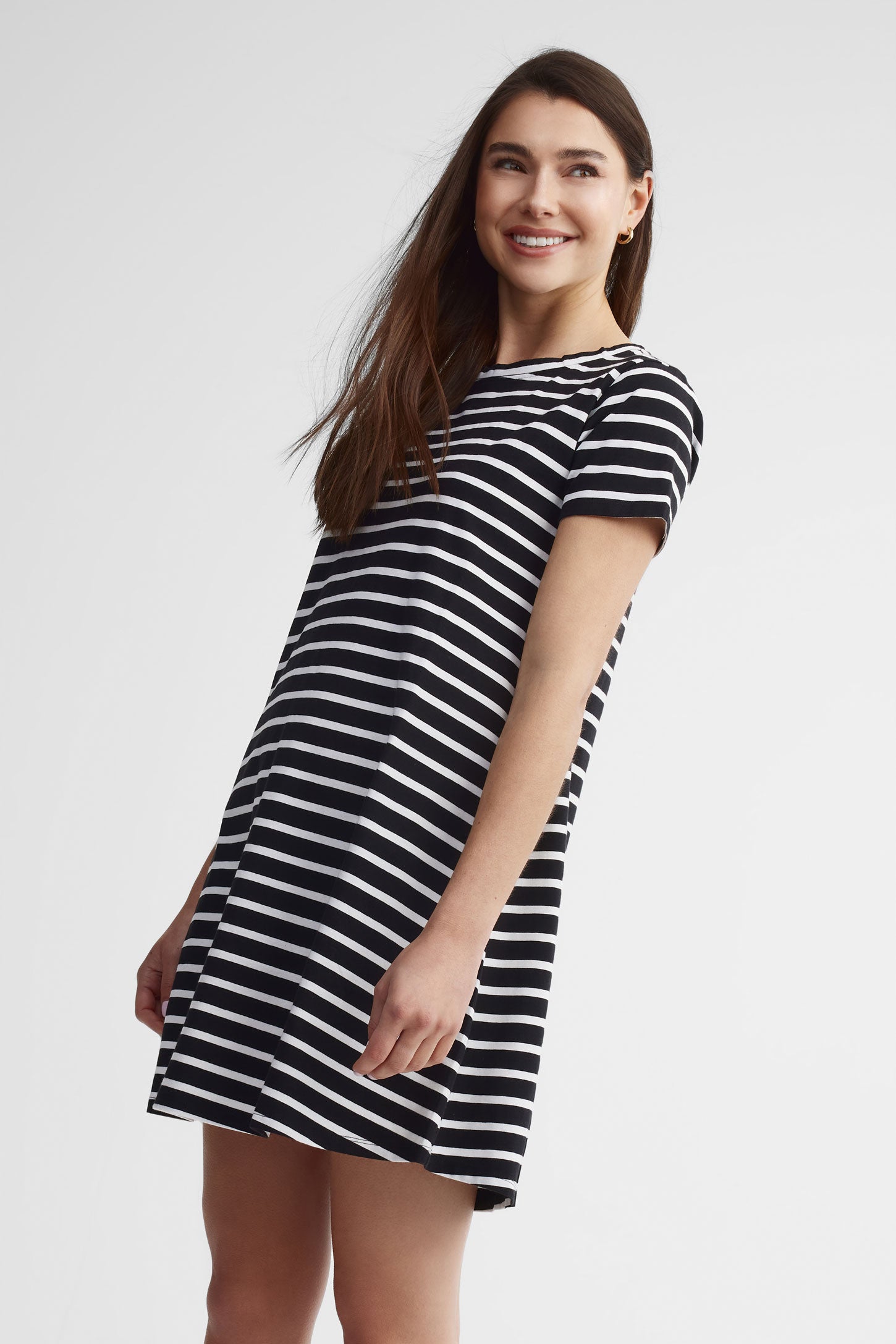 Robe trapèze courte rayée - Femme && NOIR/MULTI