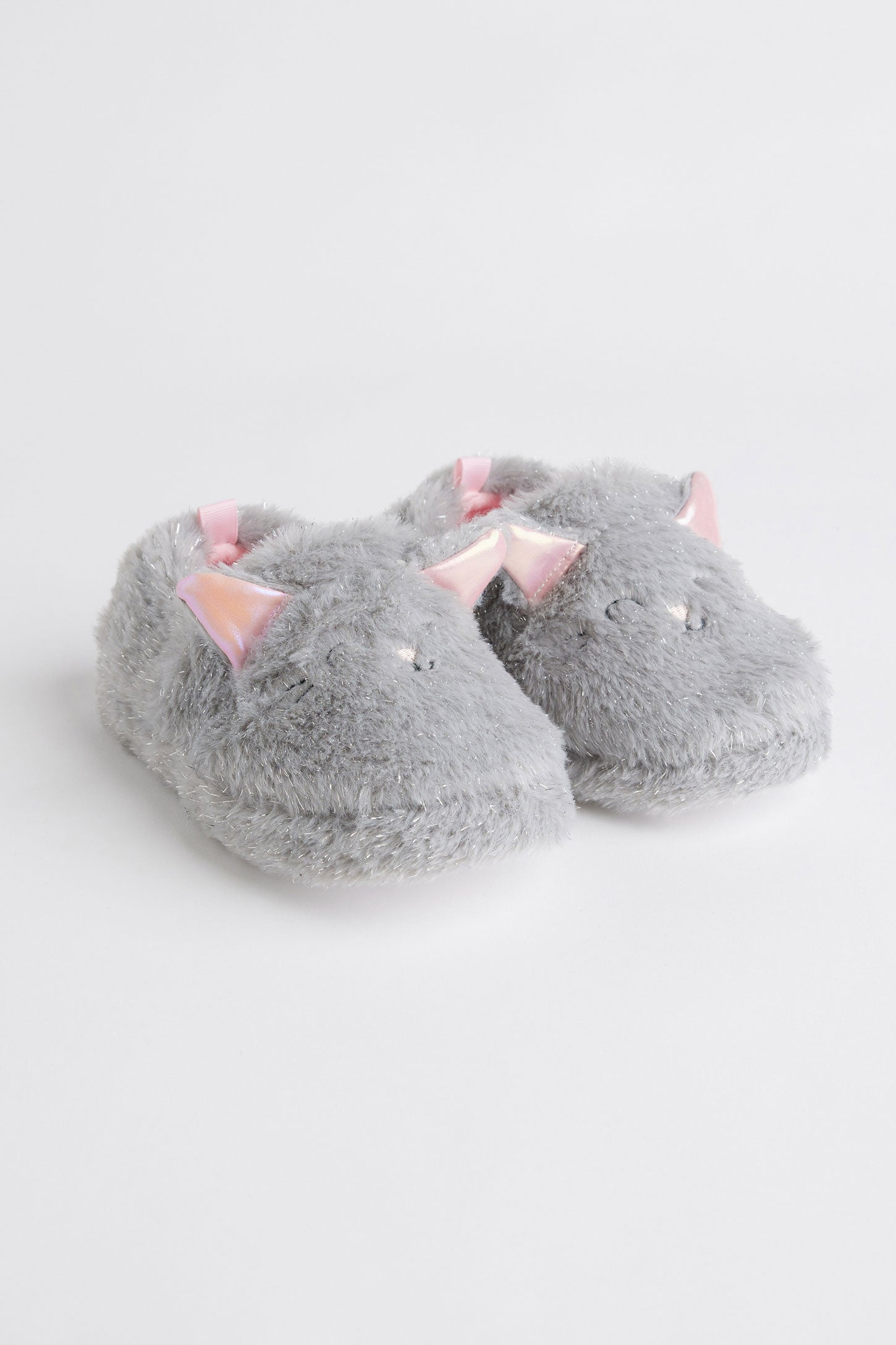 Pantoufles chat en peluche - Enfant fille && GRIS