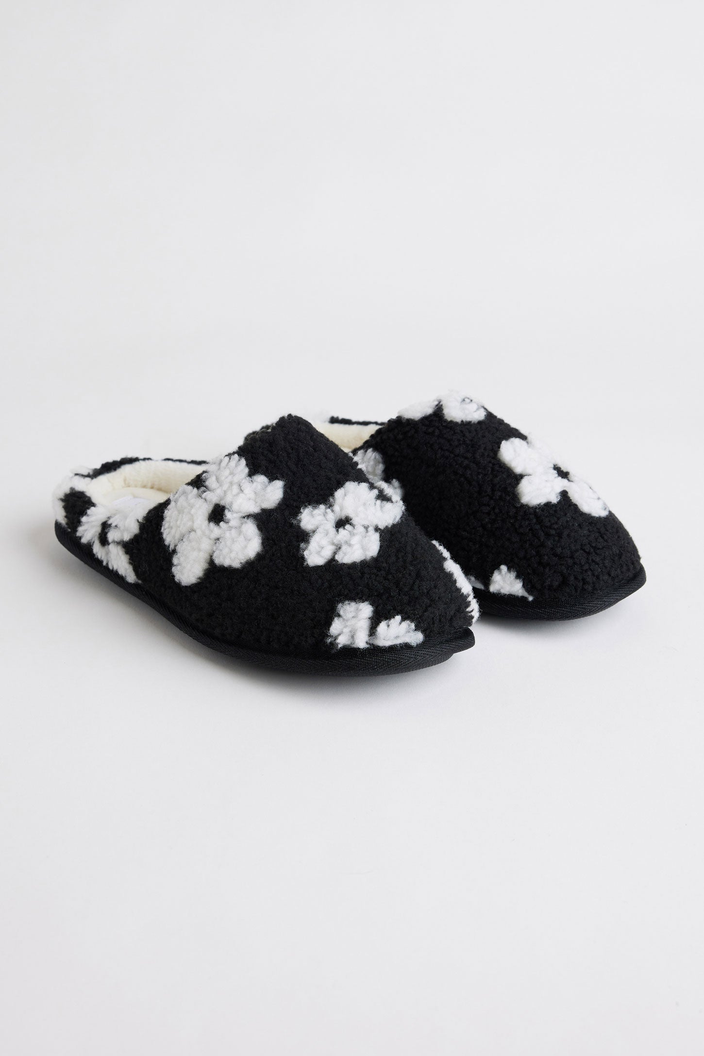 Pantoufles mules en peluche fleurs - Ado fille && NOIR/MULTI