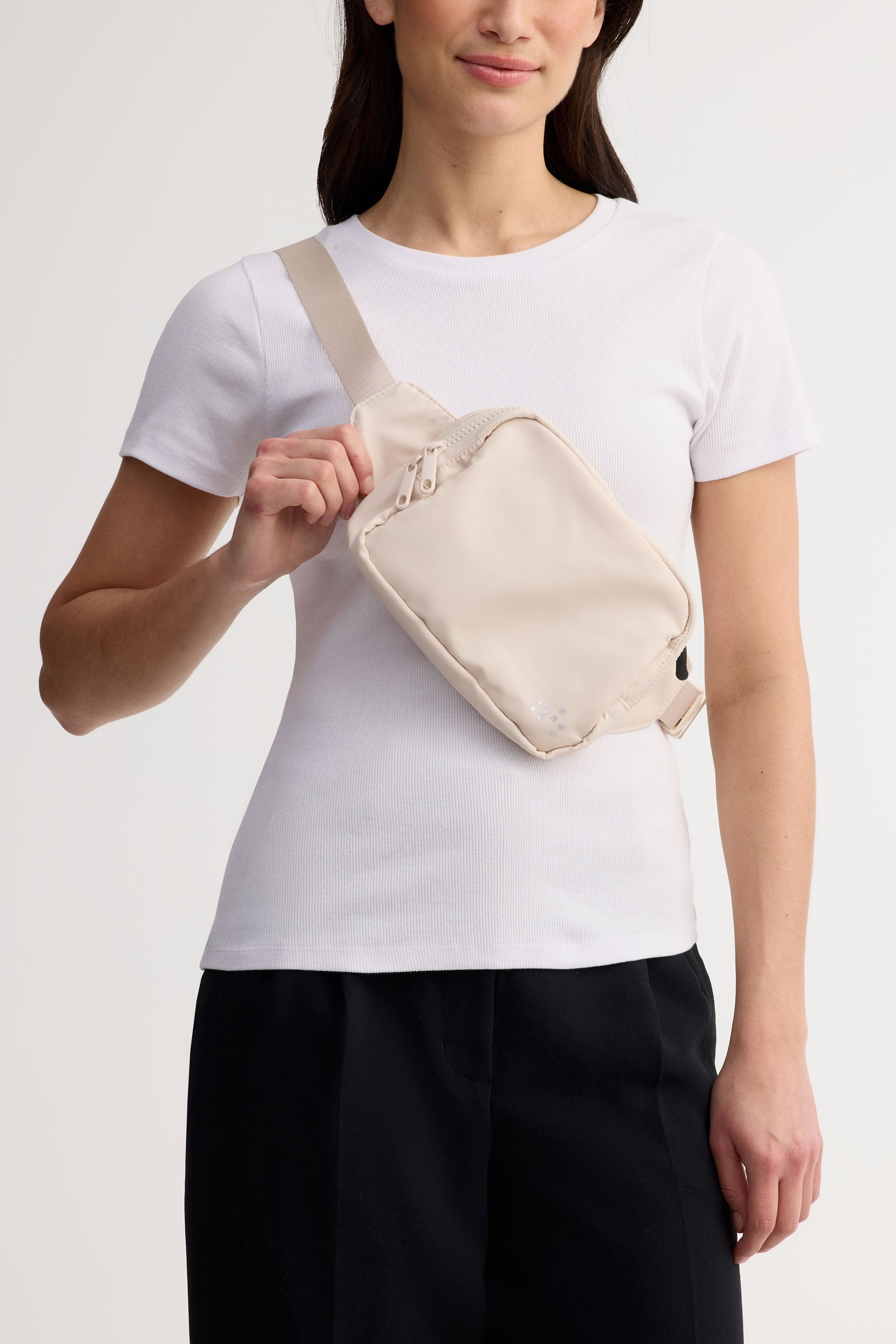 Sac banane à poches zippées en nylon - Femme && BEIGE