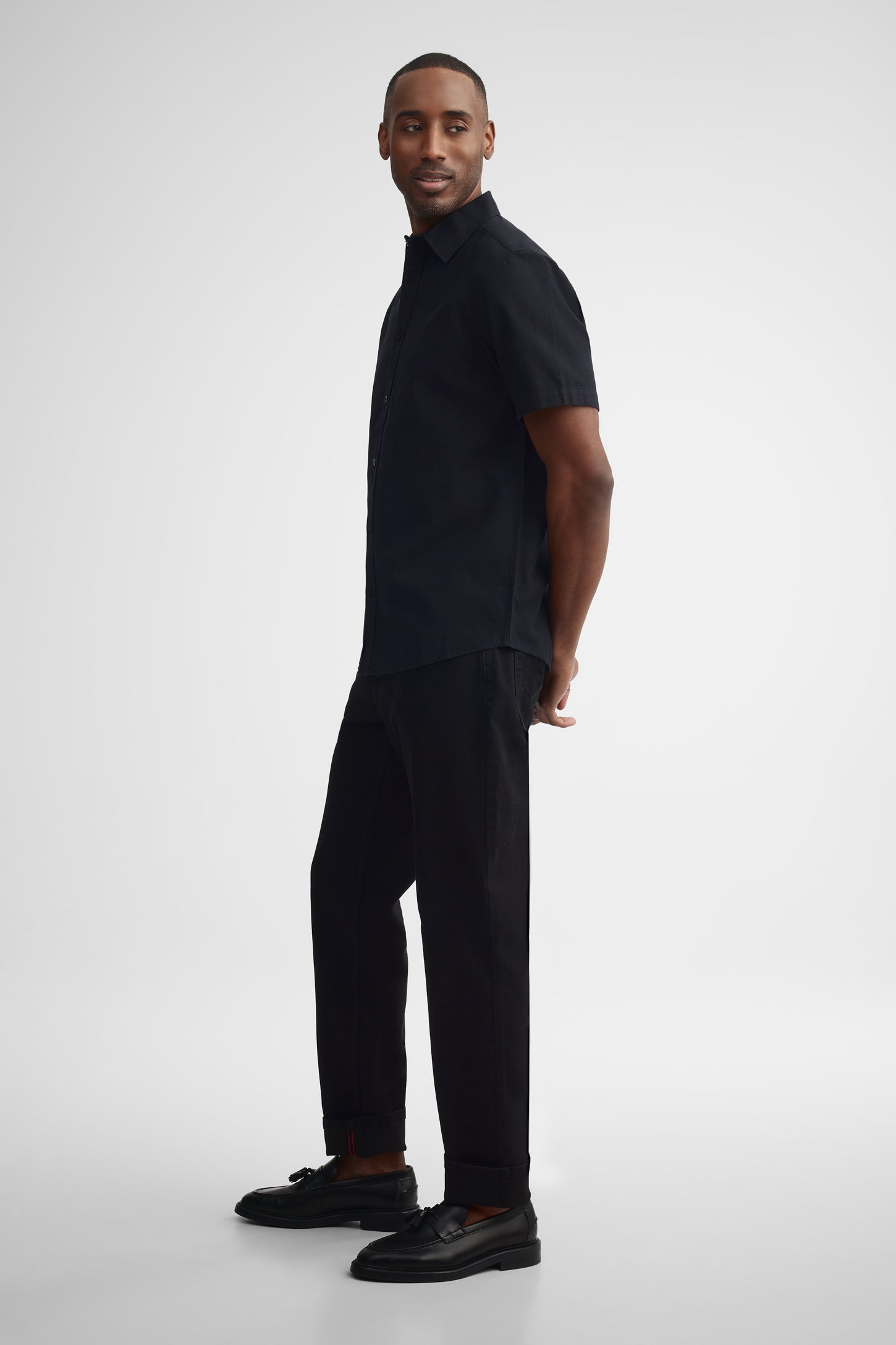 Chemise manches courtes coupe régulière coton - Homme && NOIR