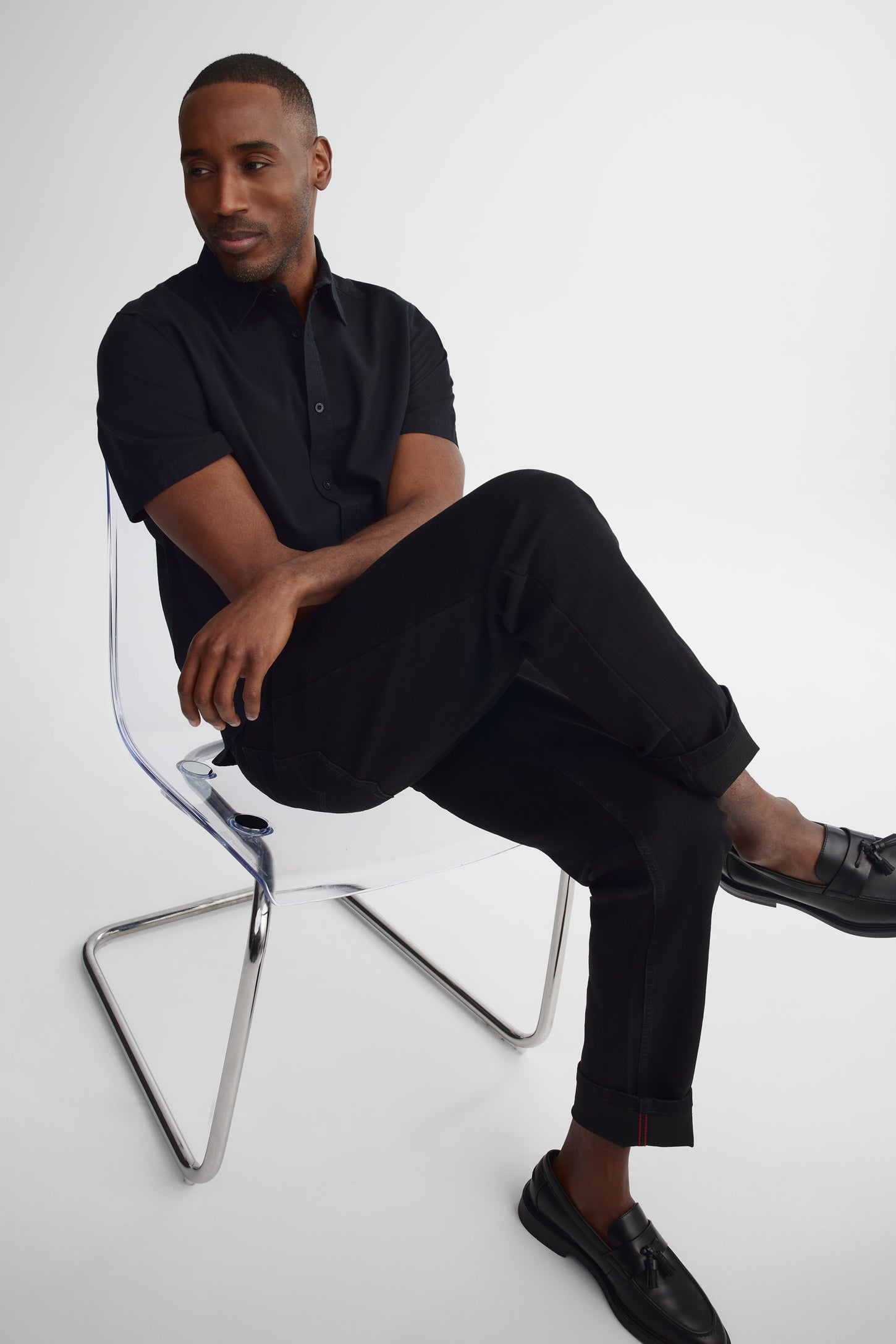 Chemise manches courtes coupe régulière coton - Homme && NOIR
