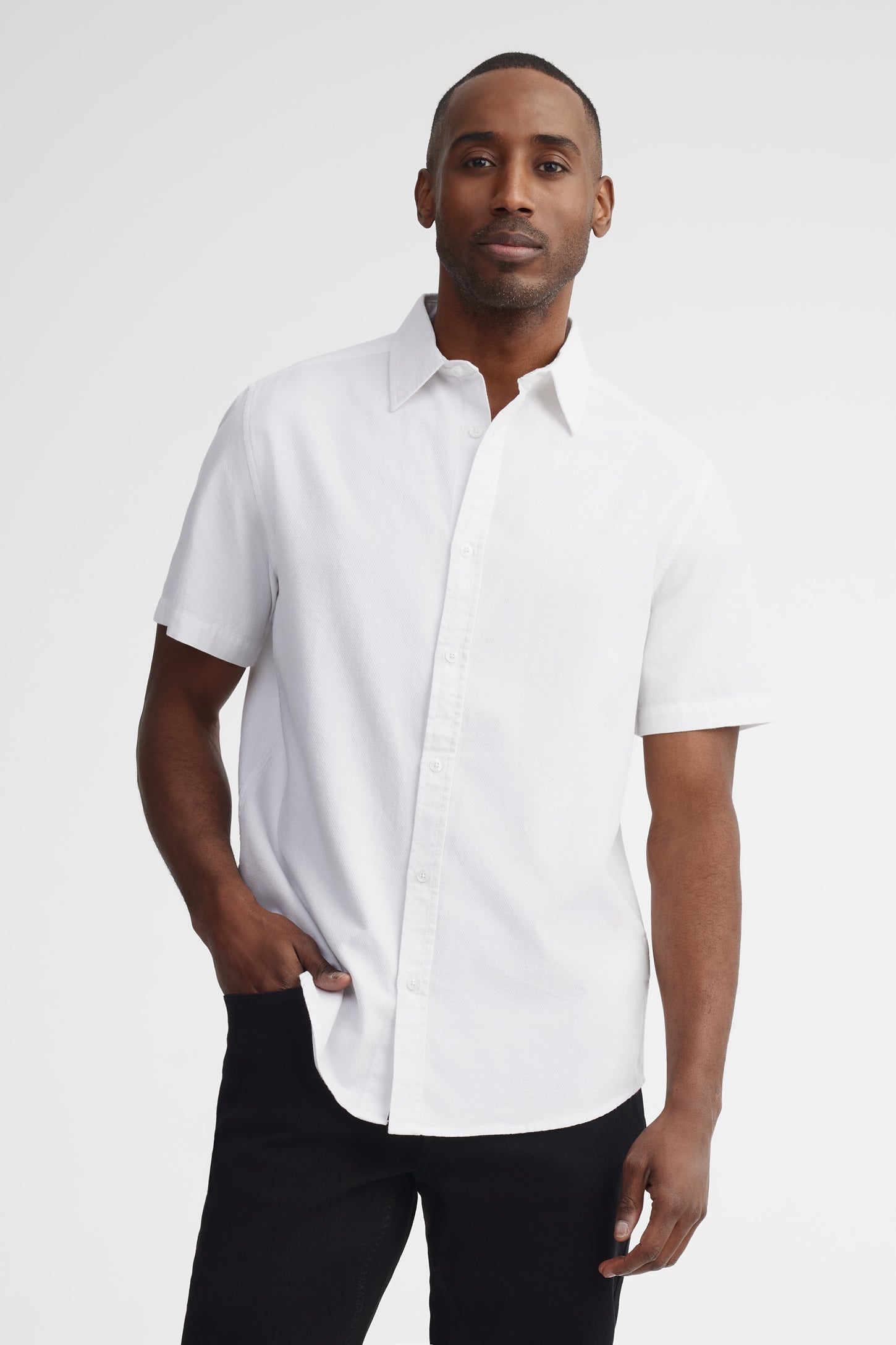 Chemise manches courtes coupe régulière coton - Homme && BLANC