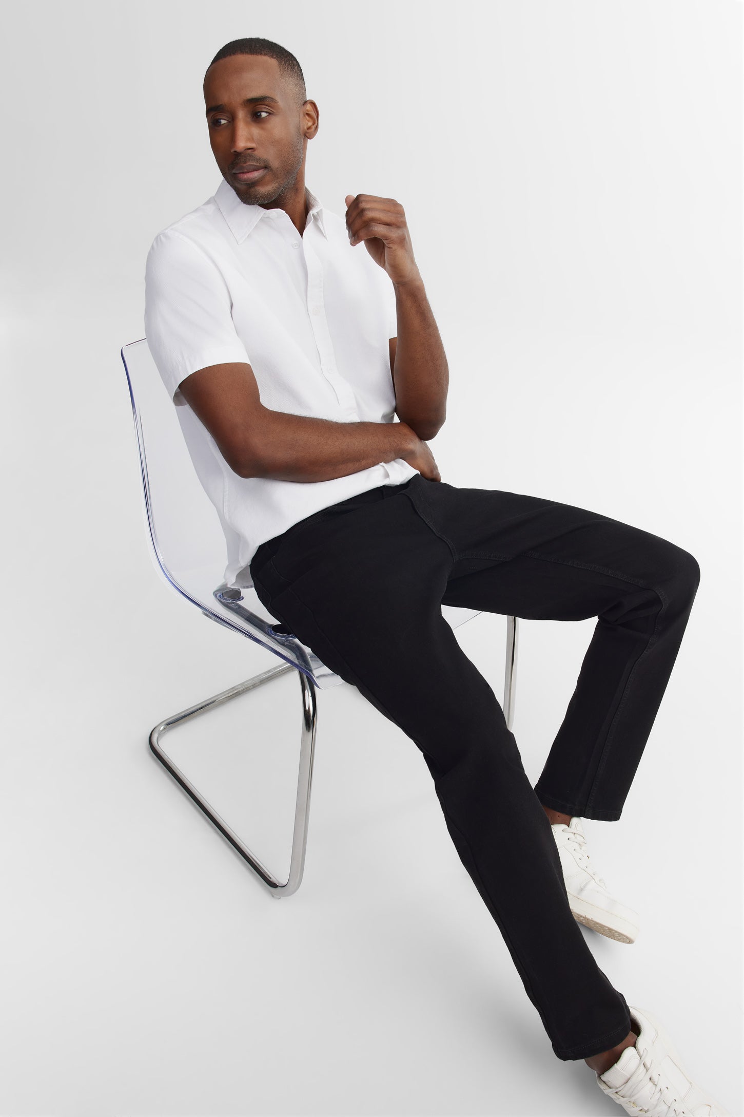 Chemise manches courtes coupe régulière coton - Homme && BLANC