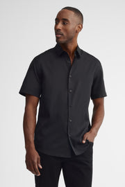 Chemise manches courtes coupe régulière microfibre - Homme && NOIR