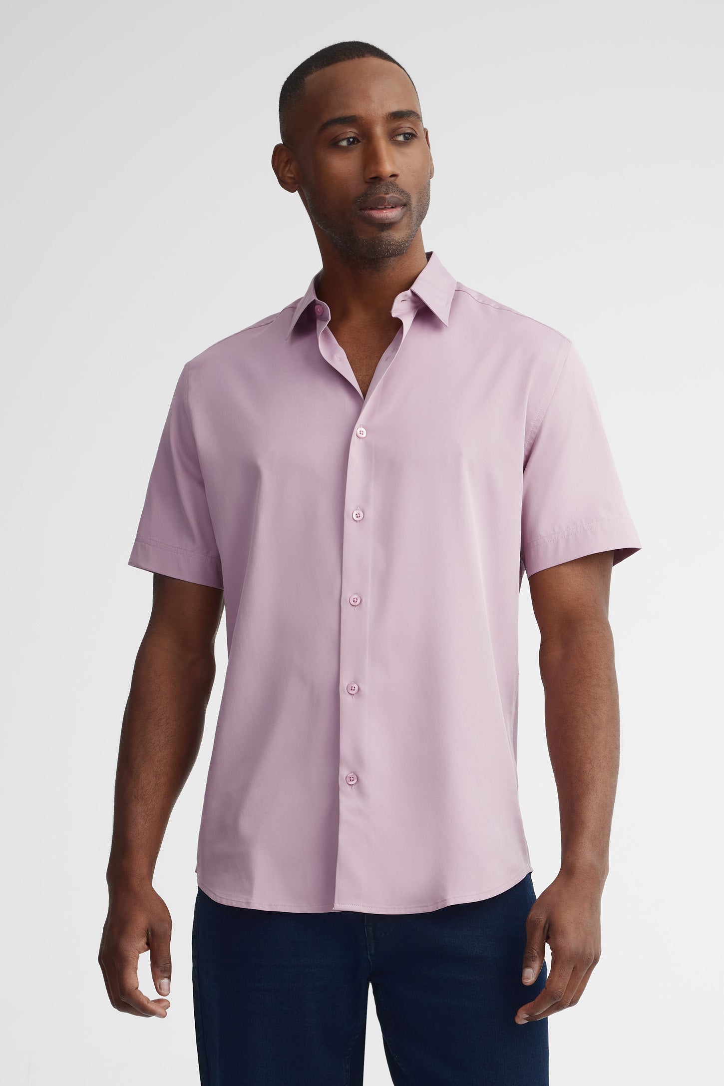 Chemise manches courtes coupe régulière microfibre - Homme && MAUVE