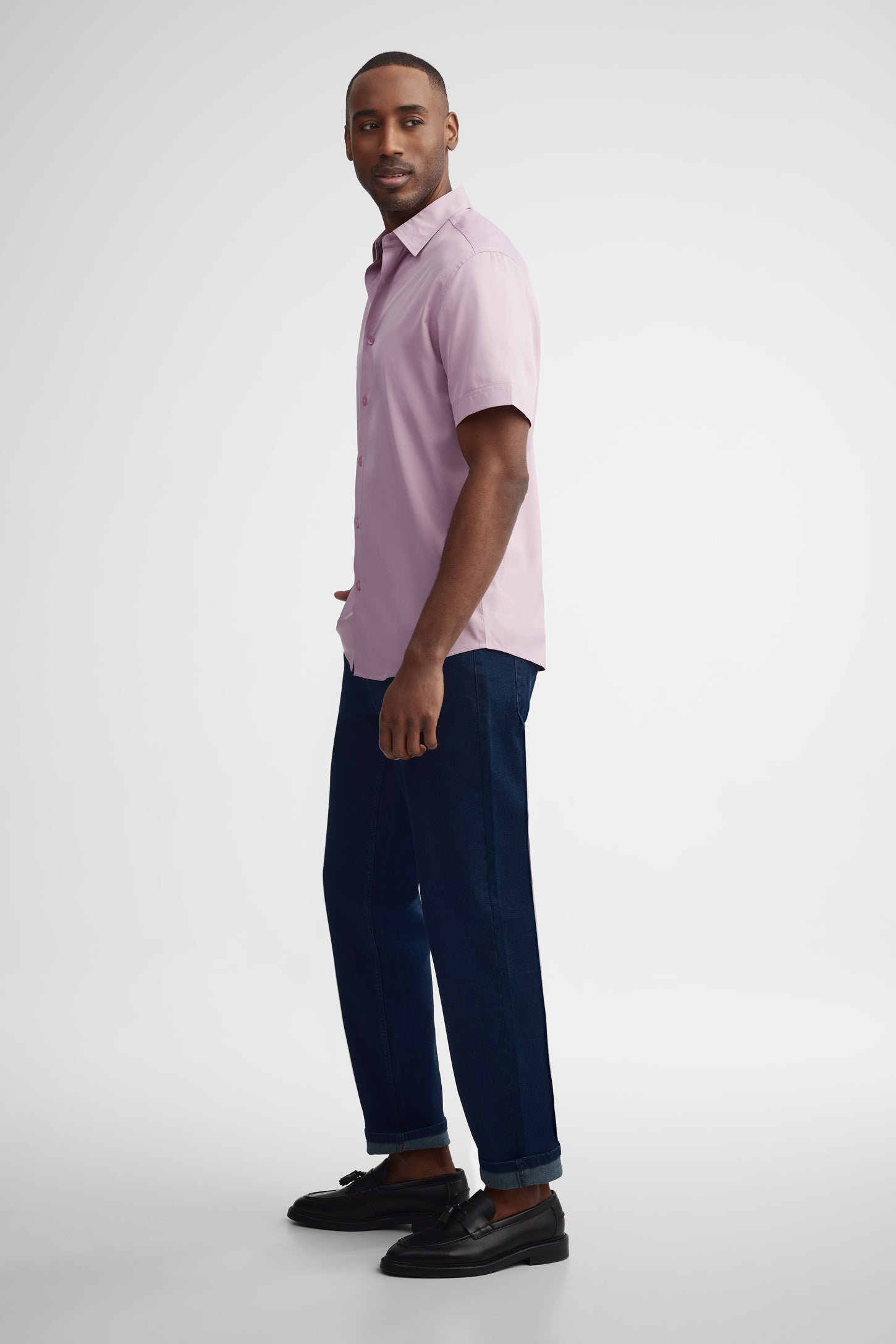 Chemise manches courtes coupe régulière microfibre - Homme && MAUVE