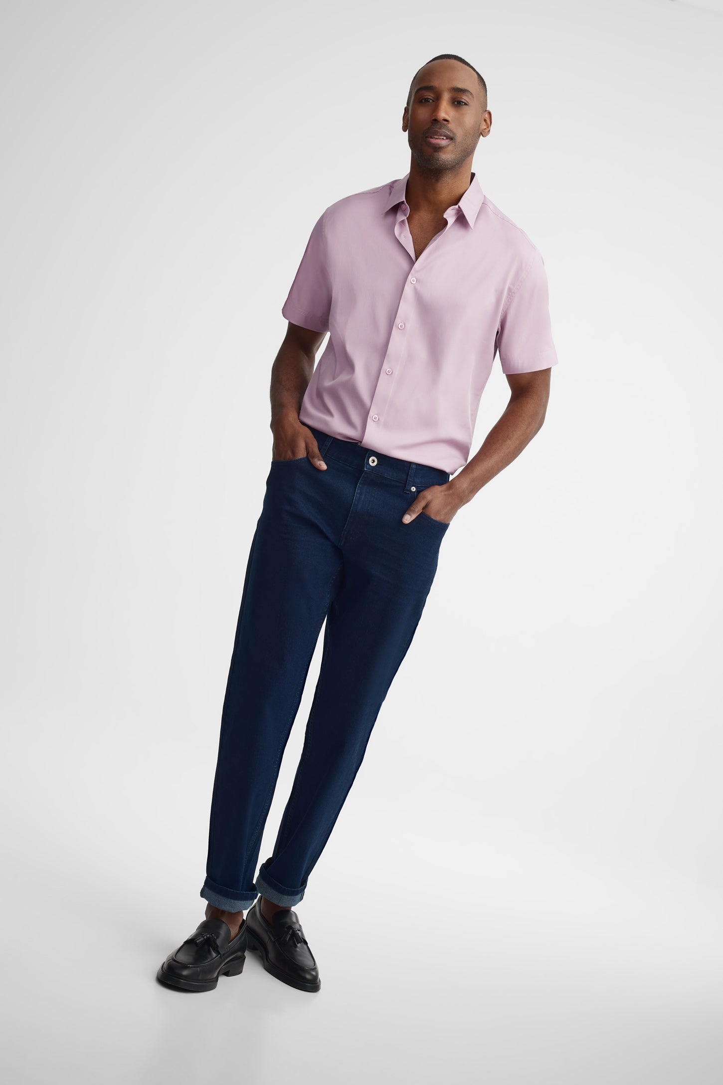 Chemise manches courtes coupe régulière microfibre - Homme && MAUVE