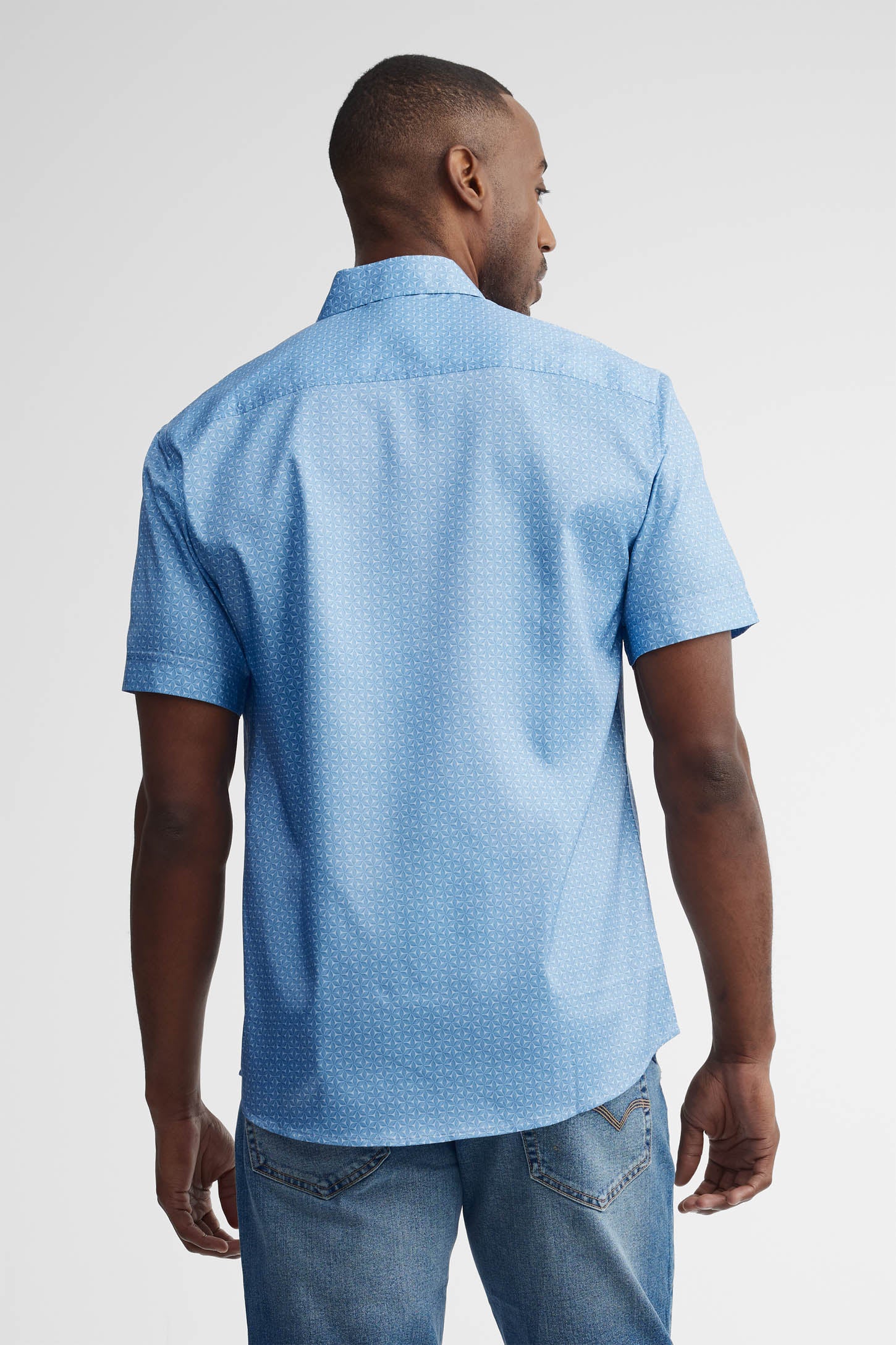 Chemise manches courtes microfibre - Homme && BLEU MULTI