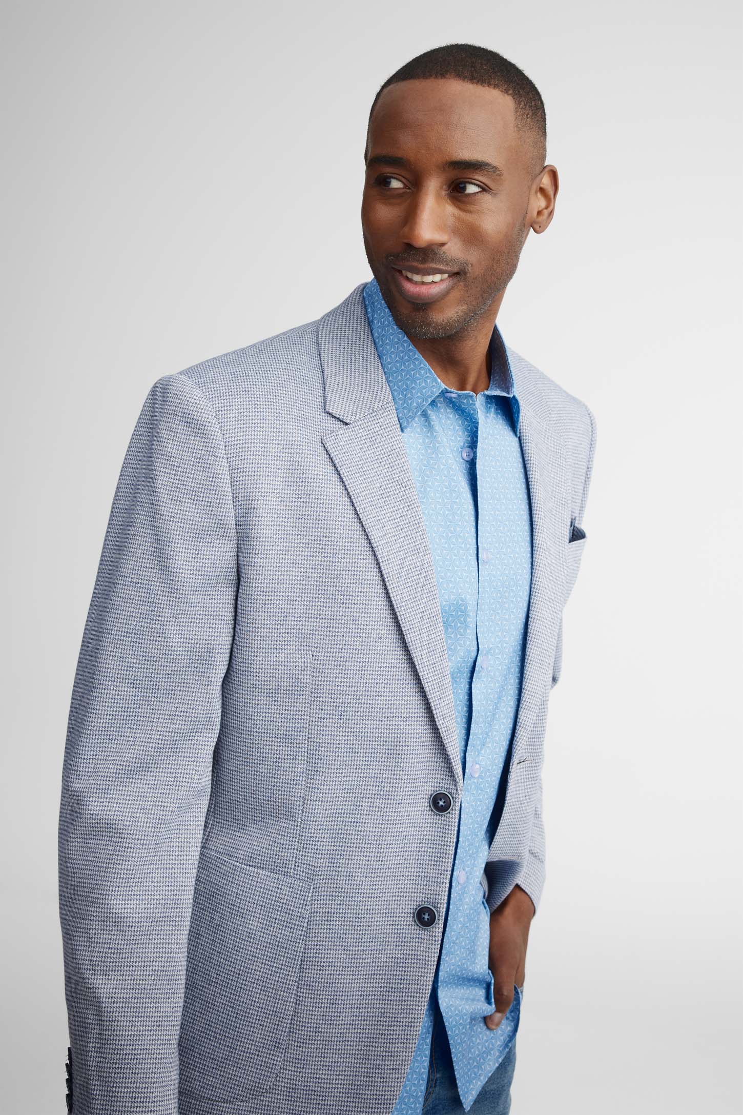 Chemise manches courtes microfibre - Homme && BLEU MULTI