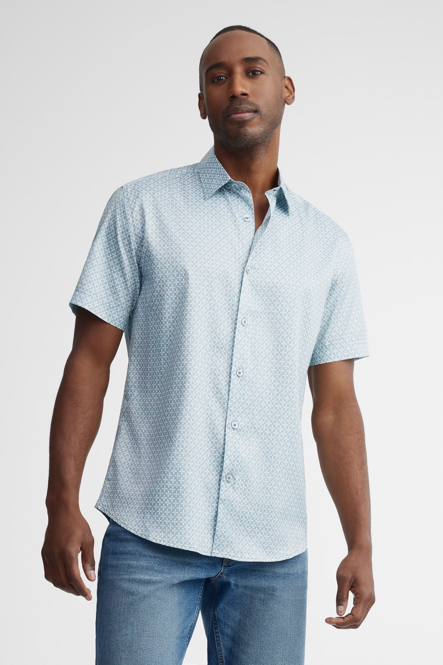 Chemise manches courtes microfibre - Homme && VERT/MULTI