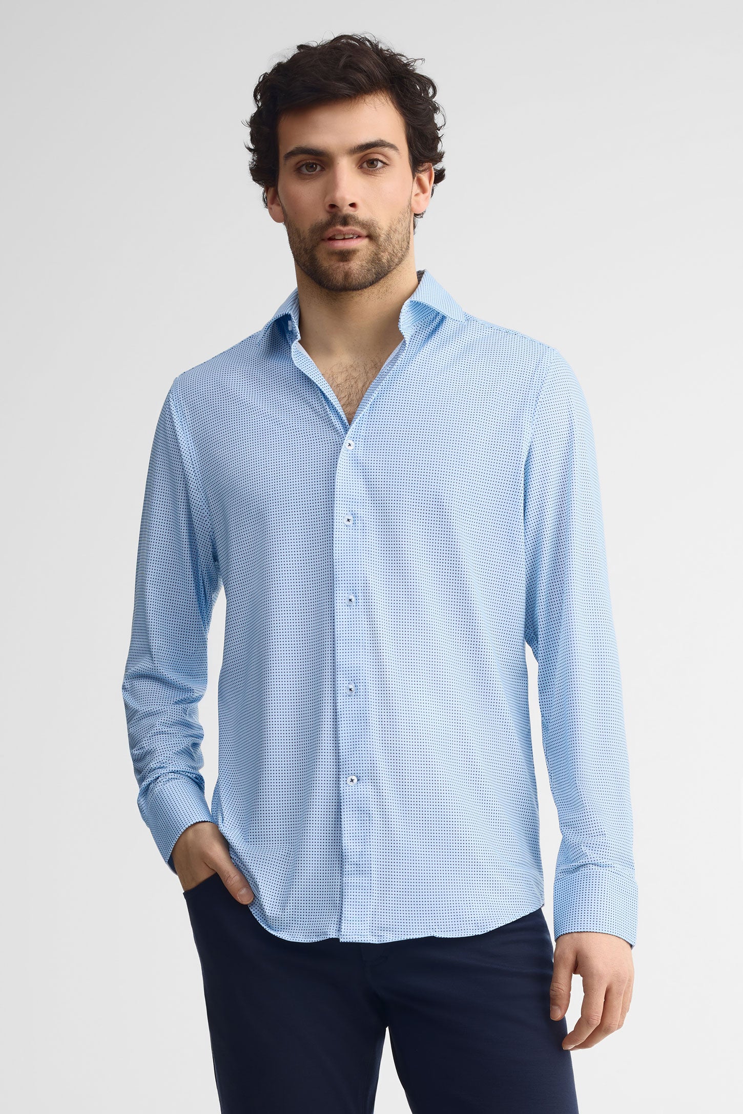 Chemise extensible 4 sens coton - Homme && BLEU MULTI