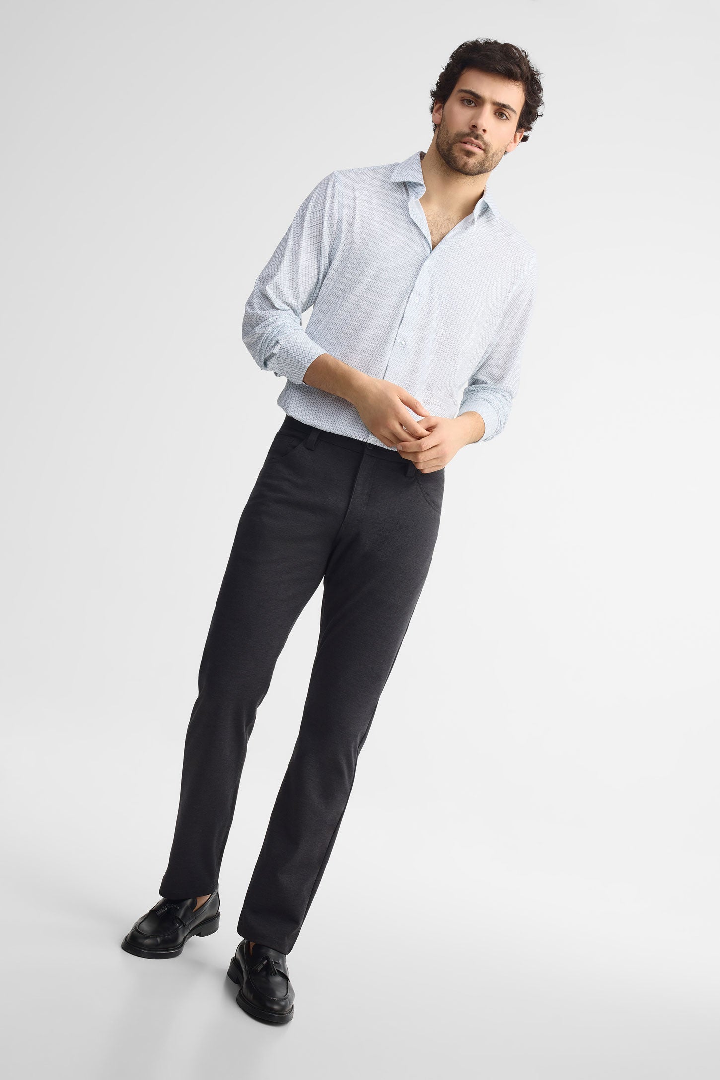 Chemise extensible 4 sens coton - Homme && BLANC MULTI