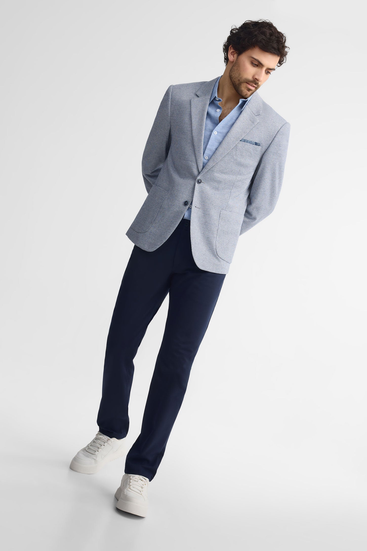 Veston tricot pied-de-poule habillé - Homme && BLEU MULTI