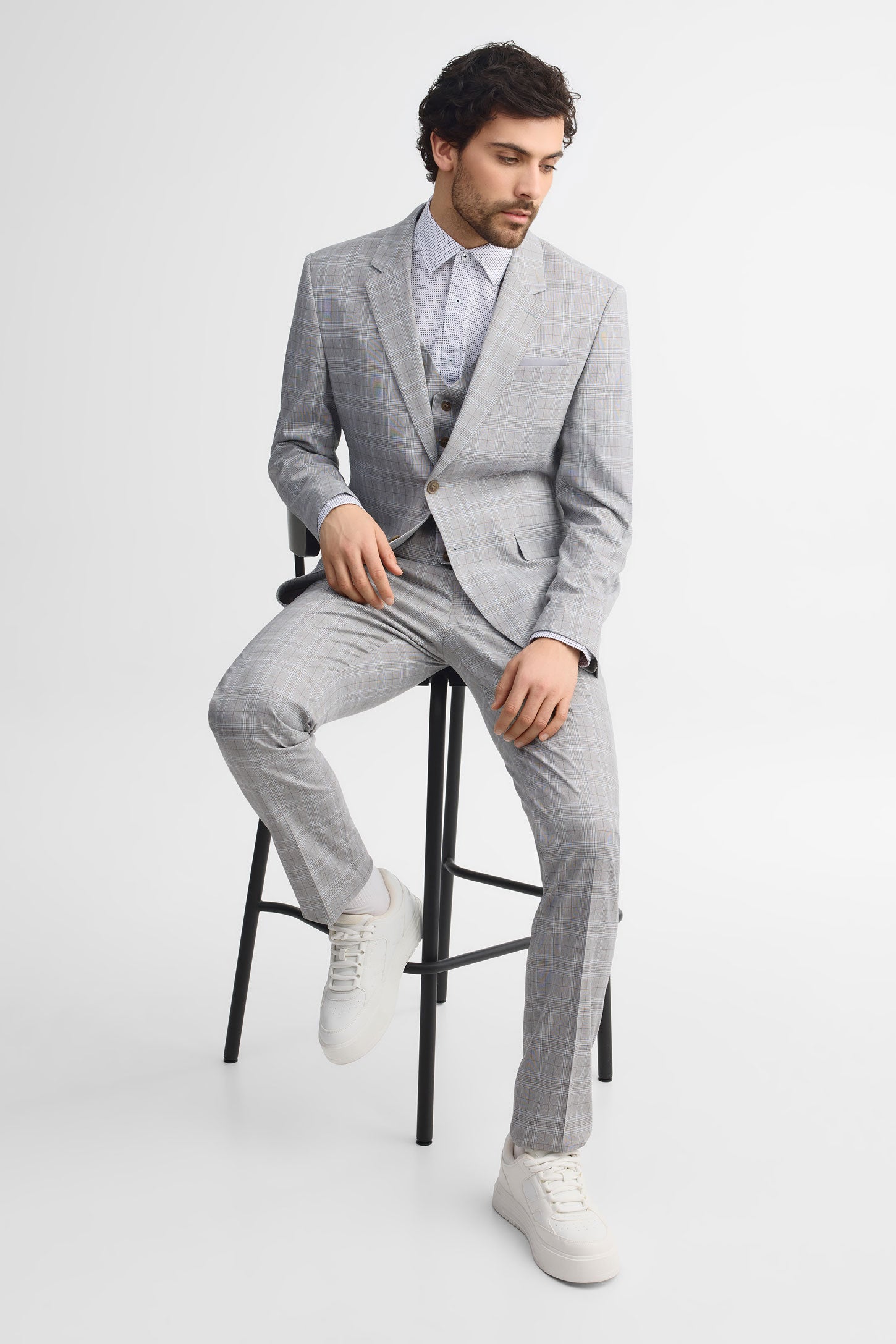 Veston à carreaux habillé - Homme && GRIS MULTI