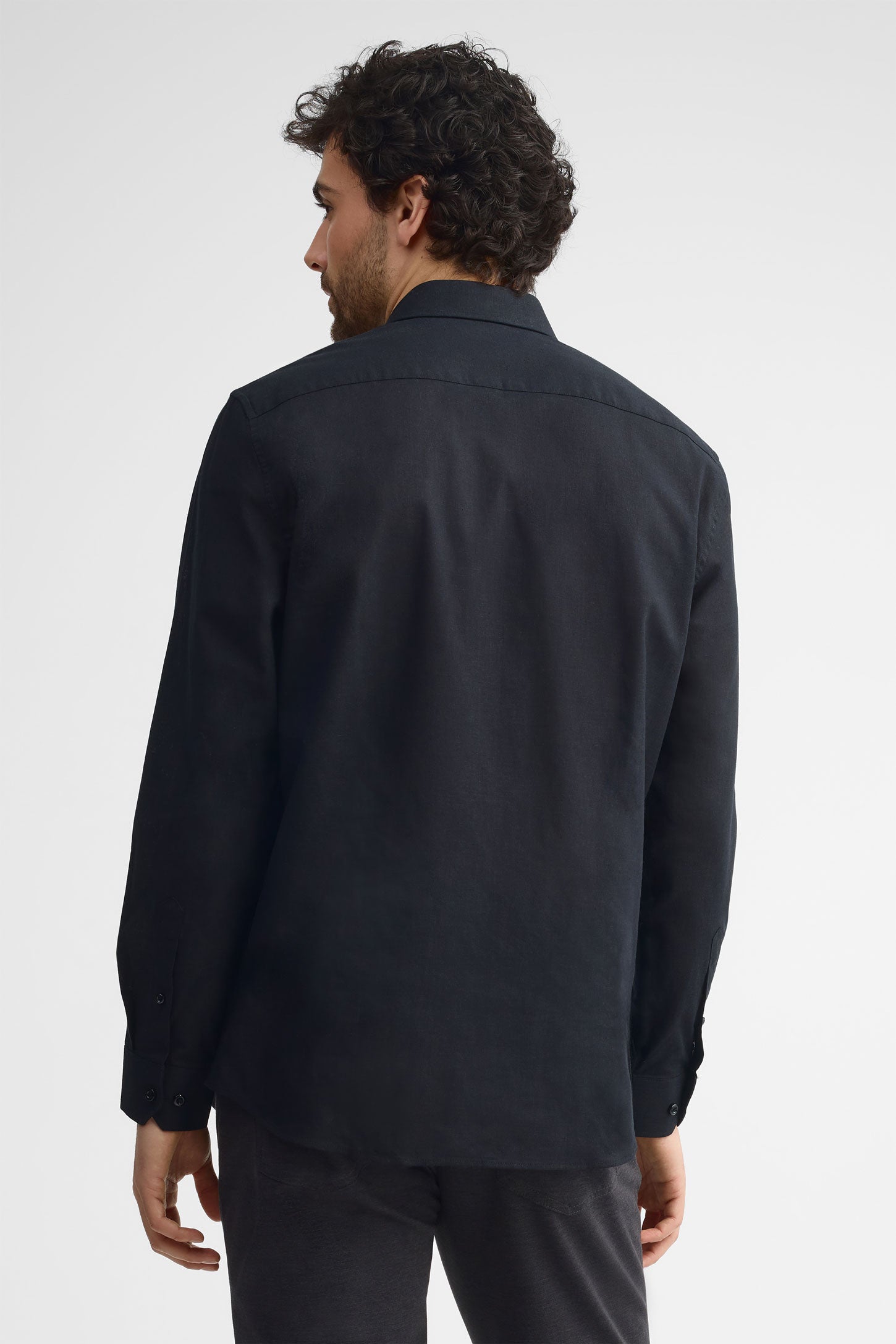 Chemise coupe ajustée lin et coton habillé - Homme && NOIR