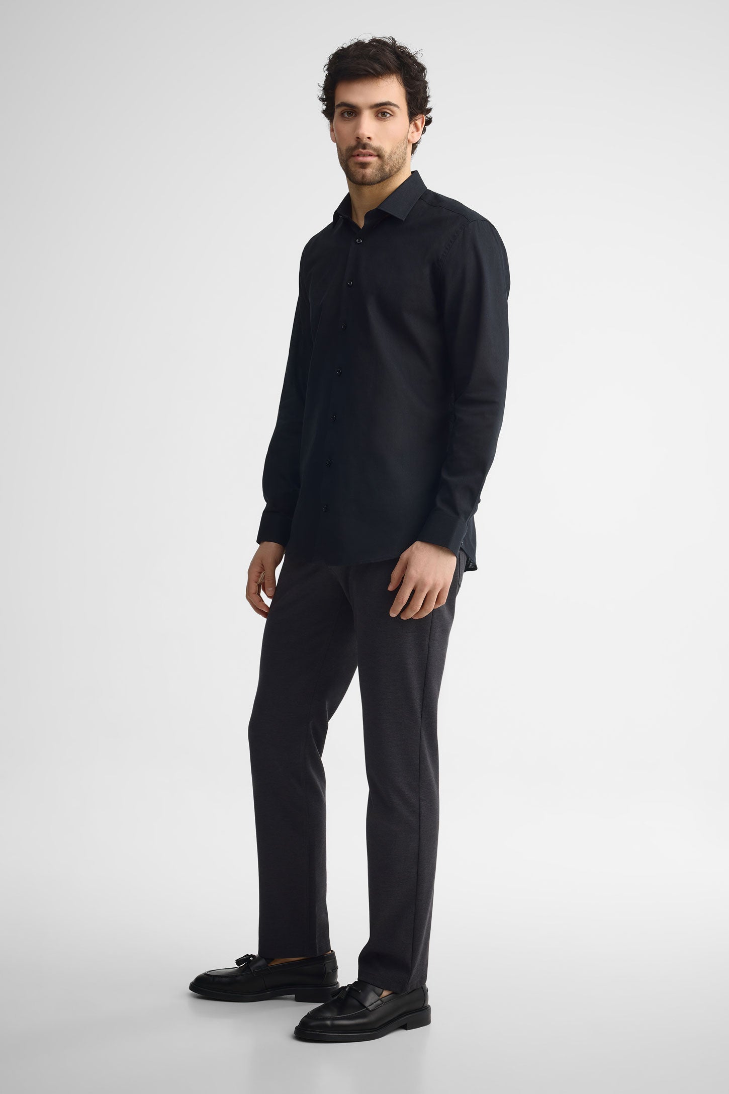 Chemise coupe ajustée lin et coton habillé - Homme && NOIR