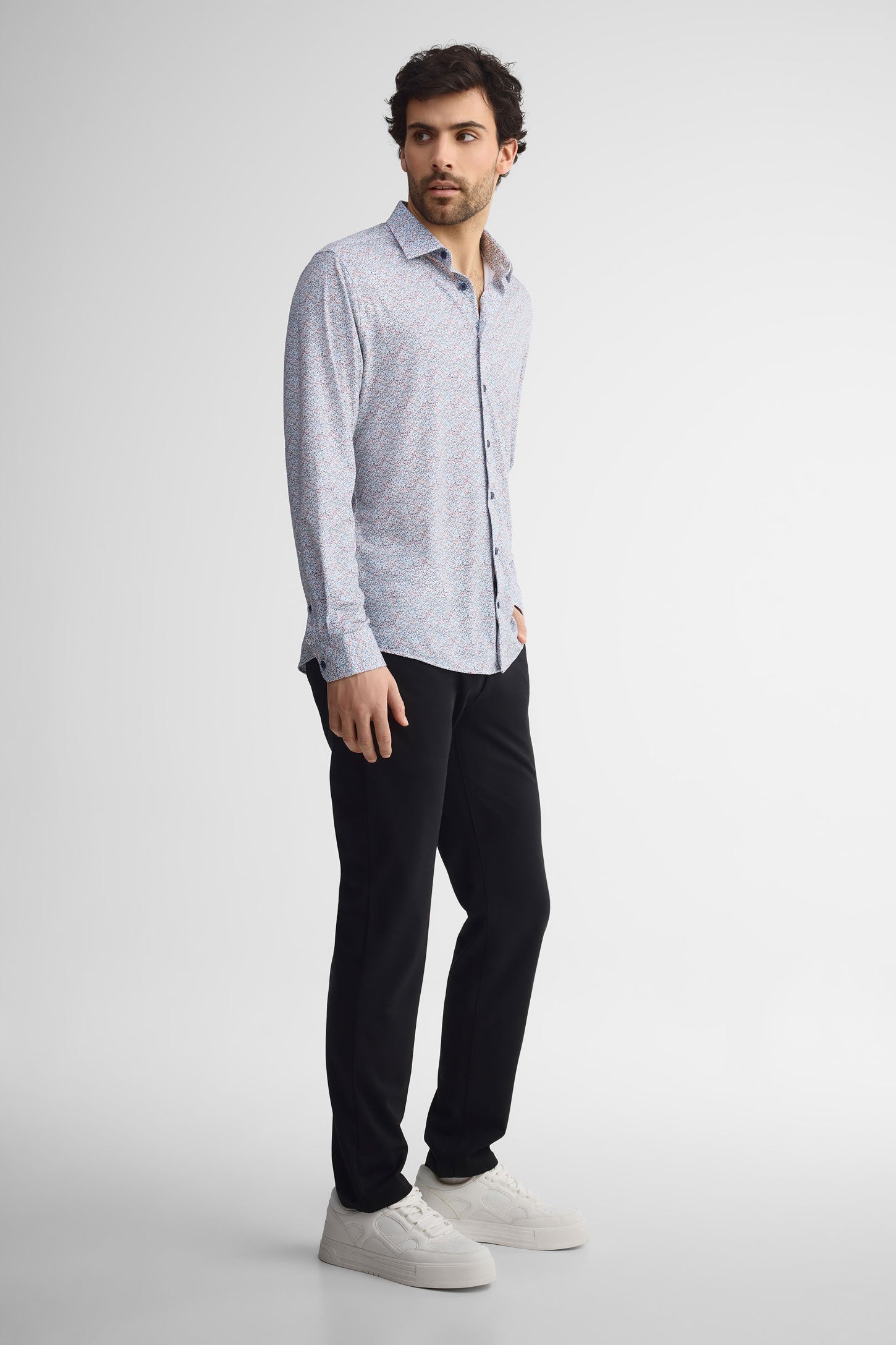 Chemise imprimée coupe ajustée habillé - Homme && BLEU MULTI