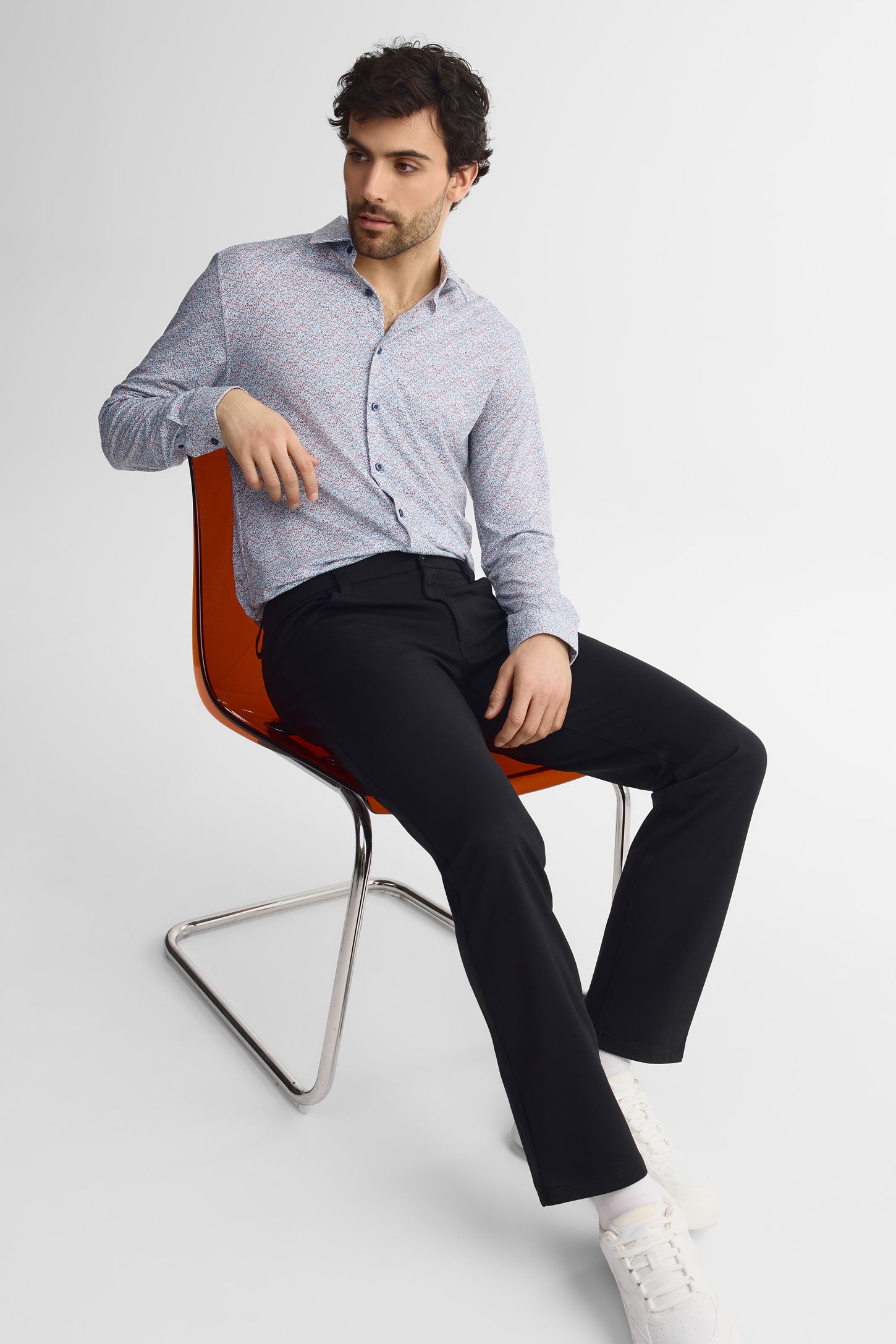 Chemise imprimée coupe ajustée habillé - Homme && BLEU MULTI