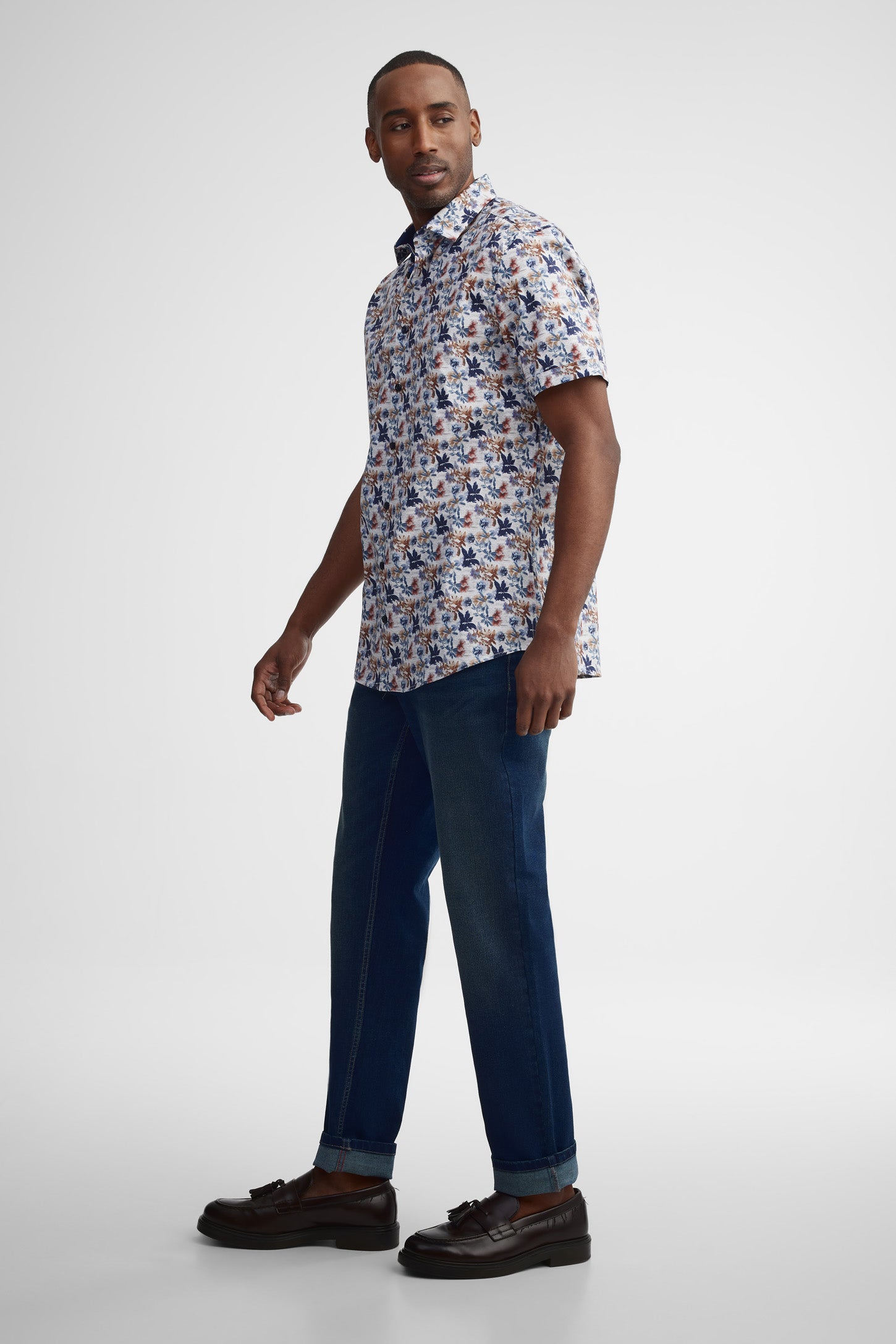 Chemise manches courtes coupe ajustée - Homme && GRIS MULTI