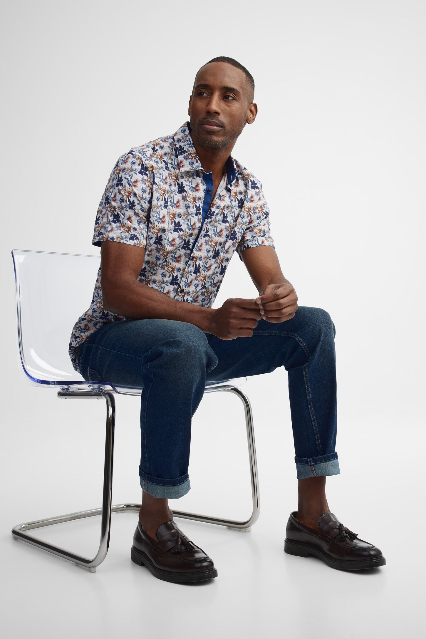 Chemise manches courtes coupe ajustée - Homme && GRIS MULTI