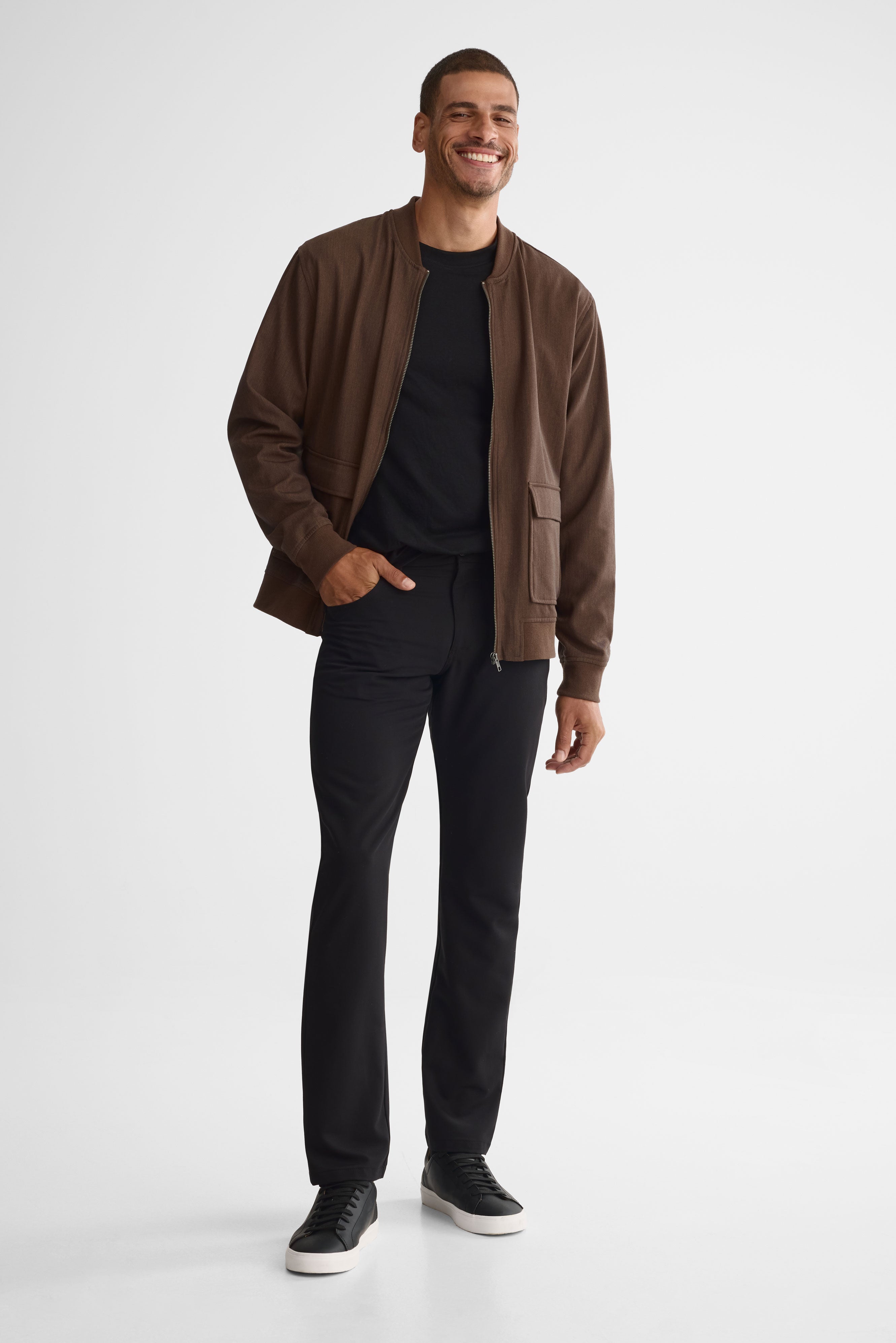 Pantalon 5 poches semi-ajusté en twill extensible - Homme && NOIR