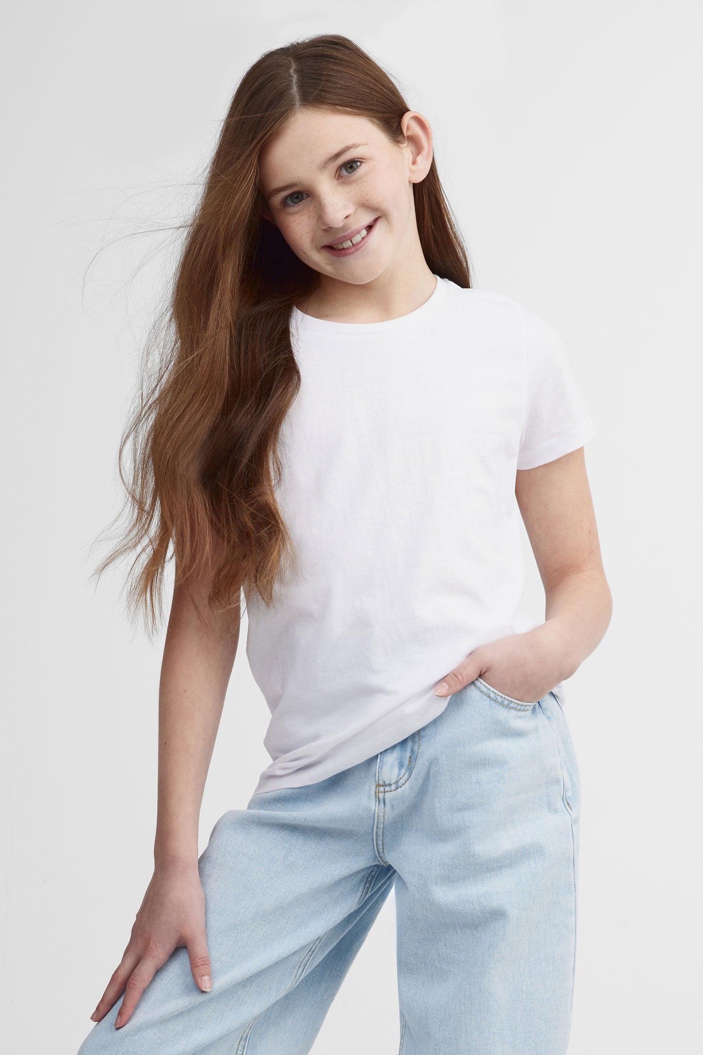 T-shirt col rond coton - Ado fille && BLANC