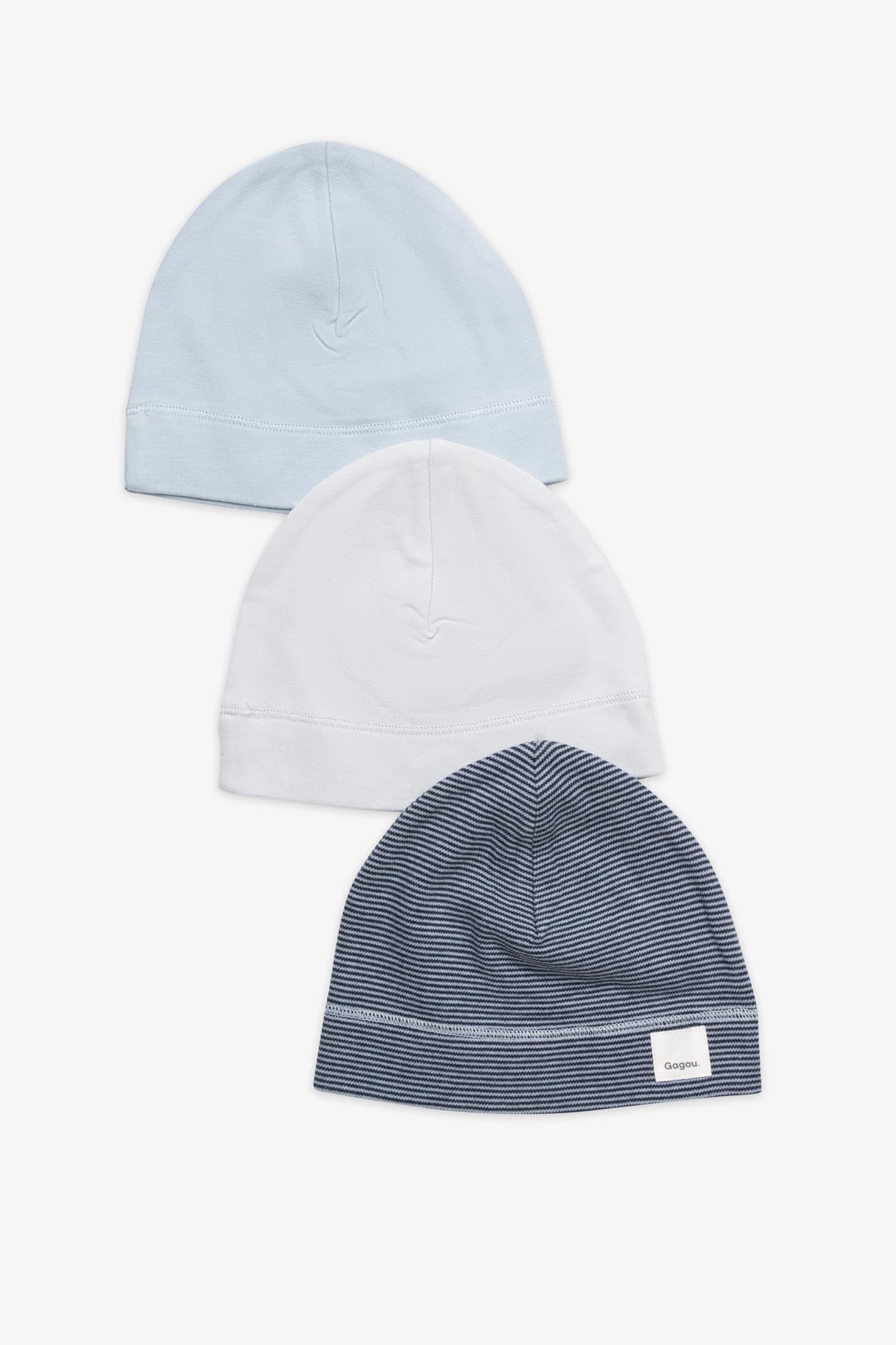 Lot de 3 chapeaux coton bio - Bébé && BLEU