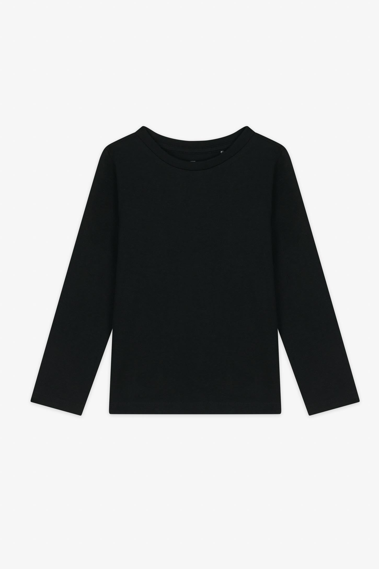 Chandail col rond manches longues coton - Enfant fille && NOIR