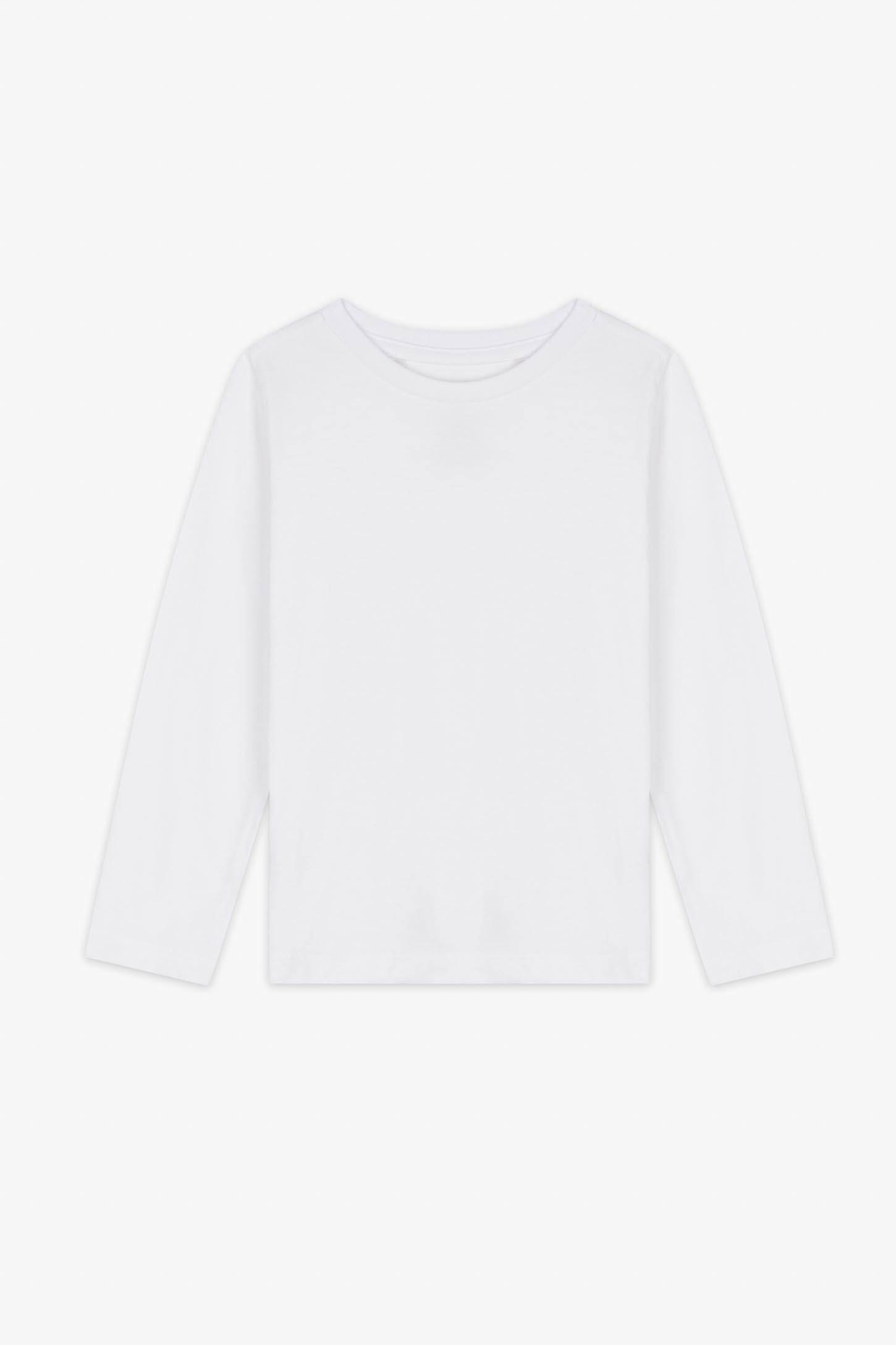 Chandail col rond manches longues coton - Enfant fille && BLANC
