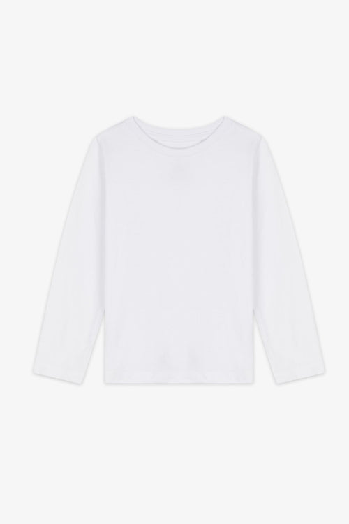 Chandail col rond manches longues coton - Enfant fille && BLANC