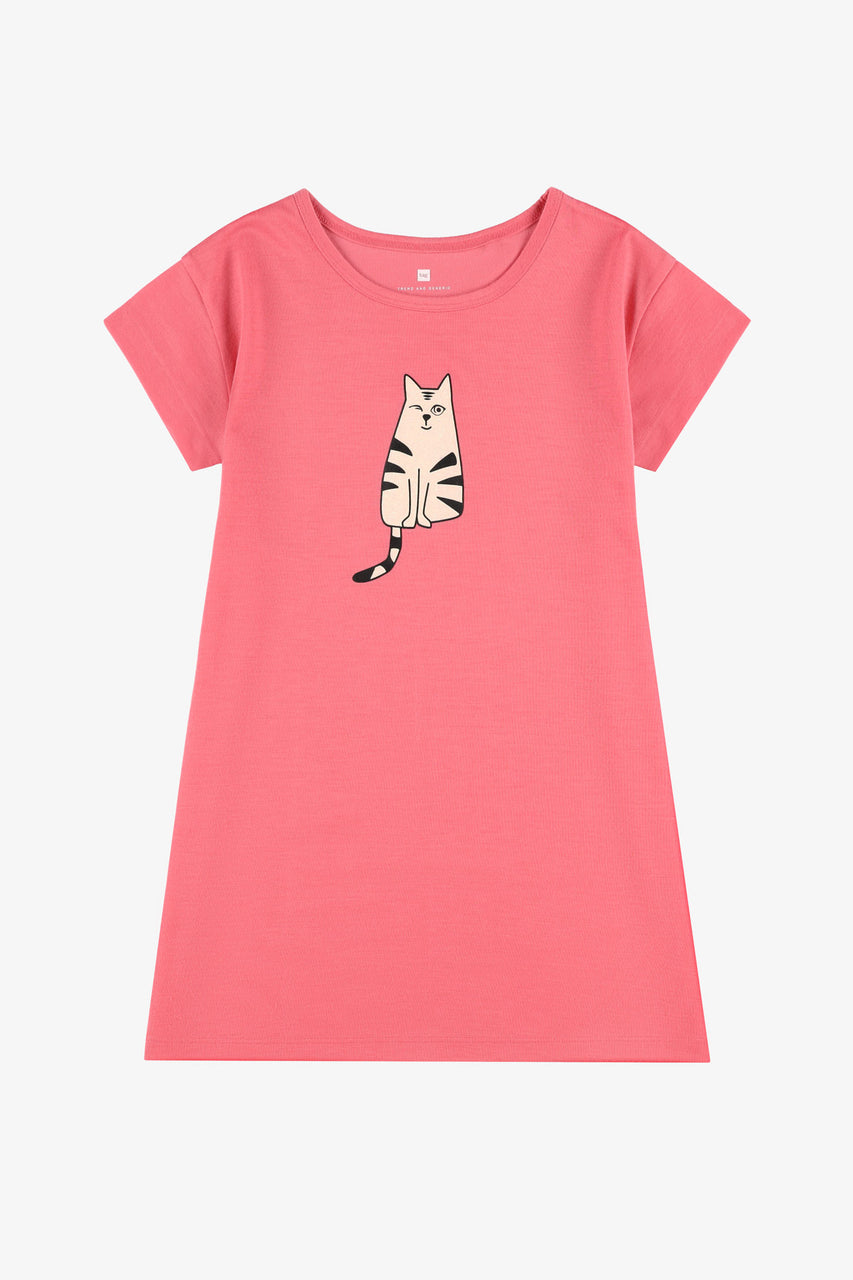 Robe de nuit manches courtes imprimé - Enfant fille && ROSE