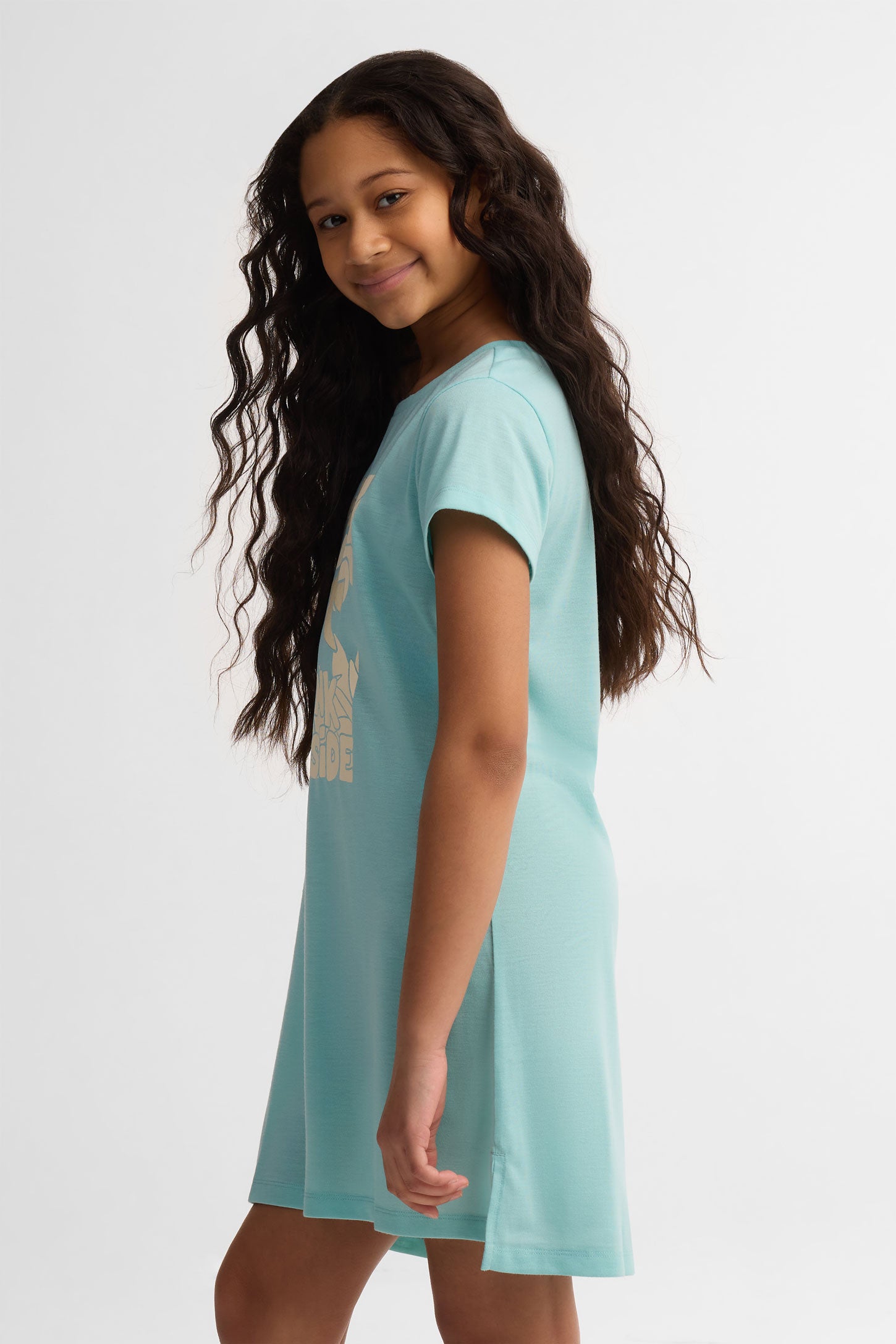 Robe de nuit manches courtes imprimé - Ado fille && TURQUOISE