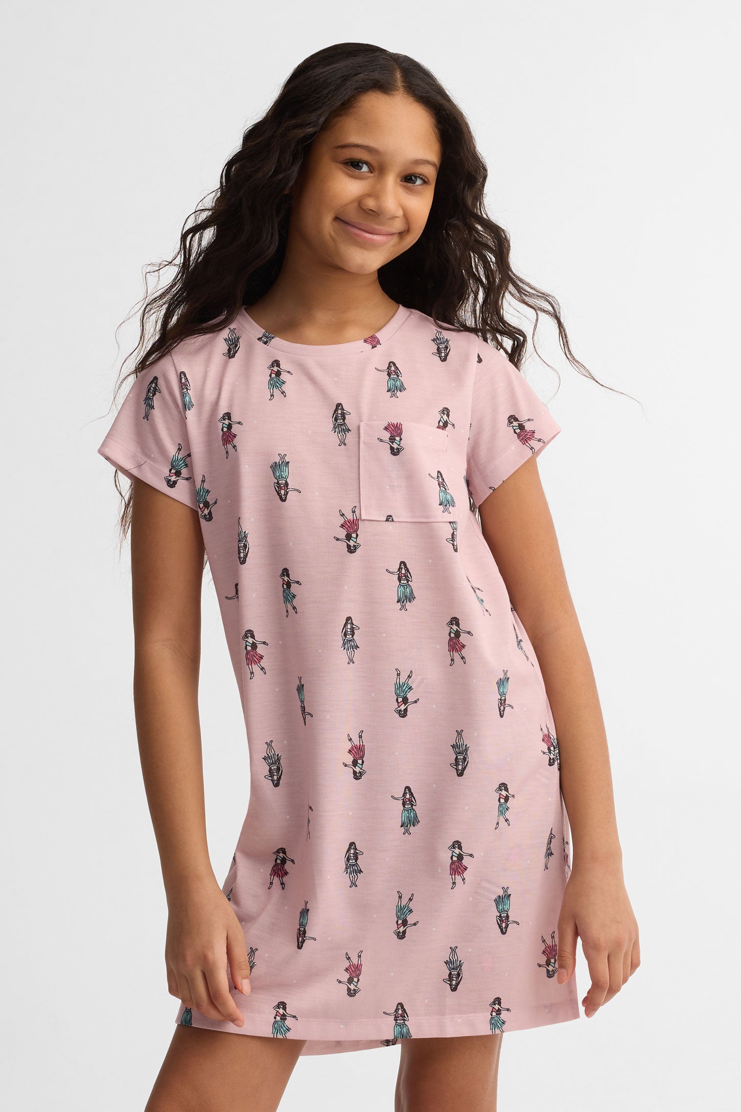 Robe de nuit manches courtes imprimé - Ado fille && LILAS MULTI
