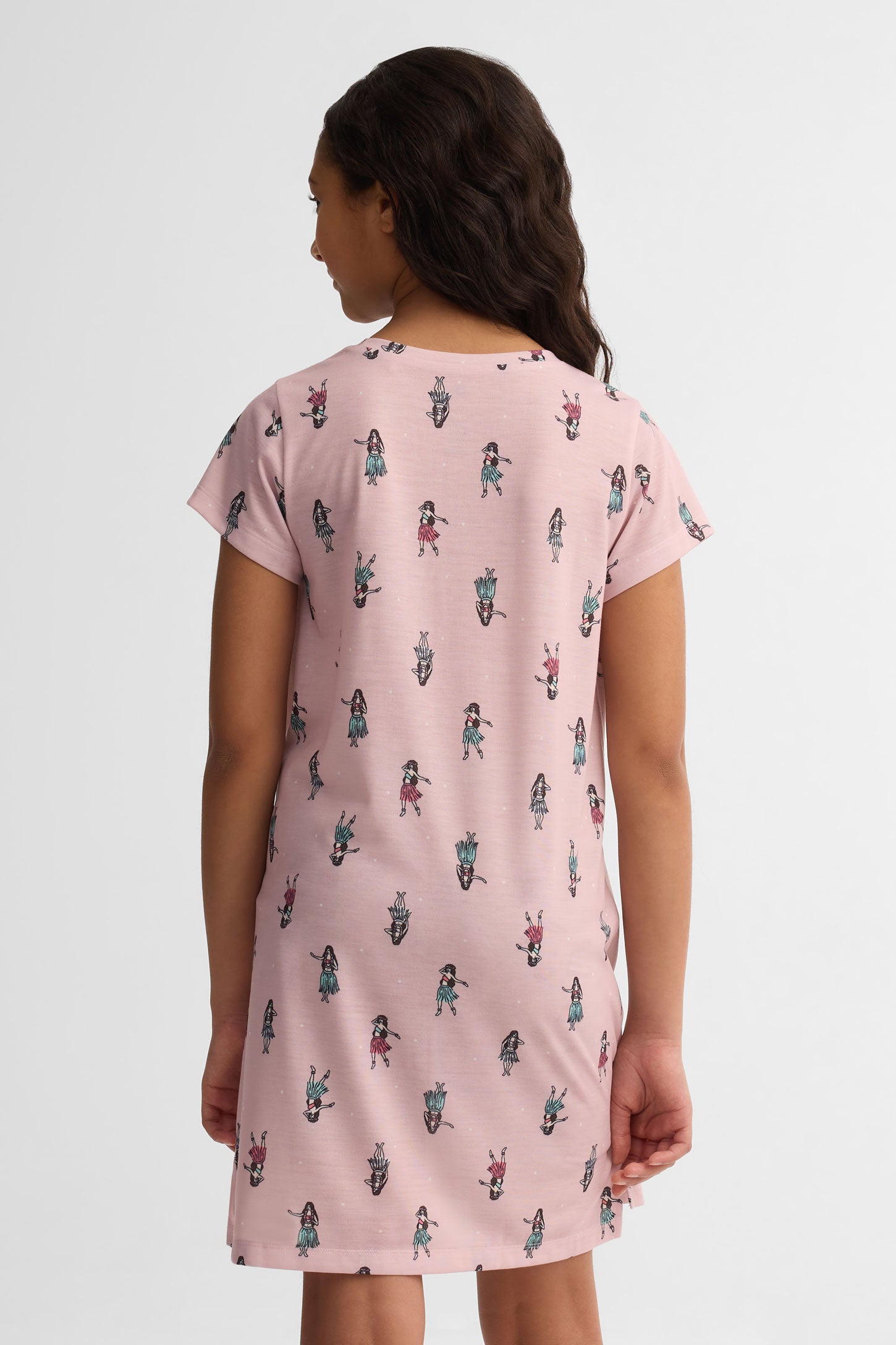 Robe de nuit manches courtes imprimé - Ado fille && LILAS MULTI